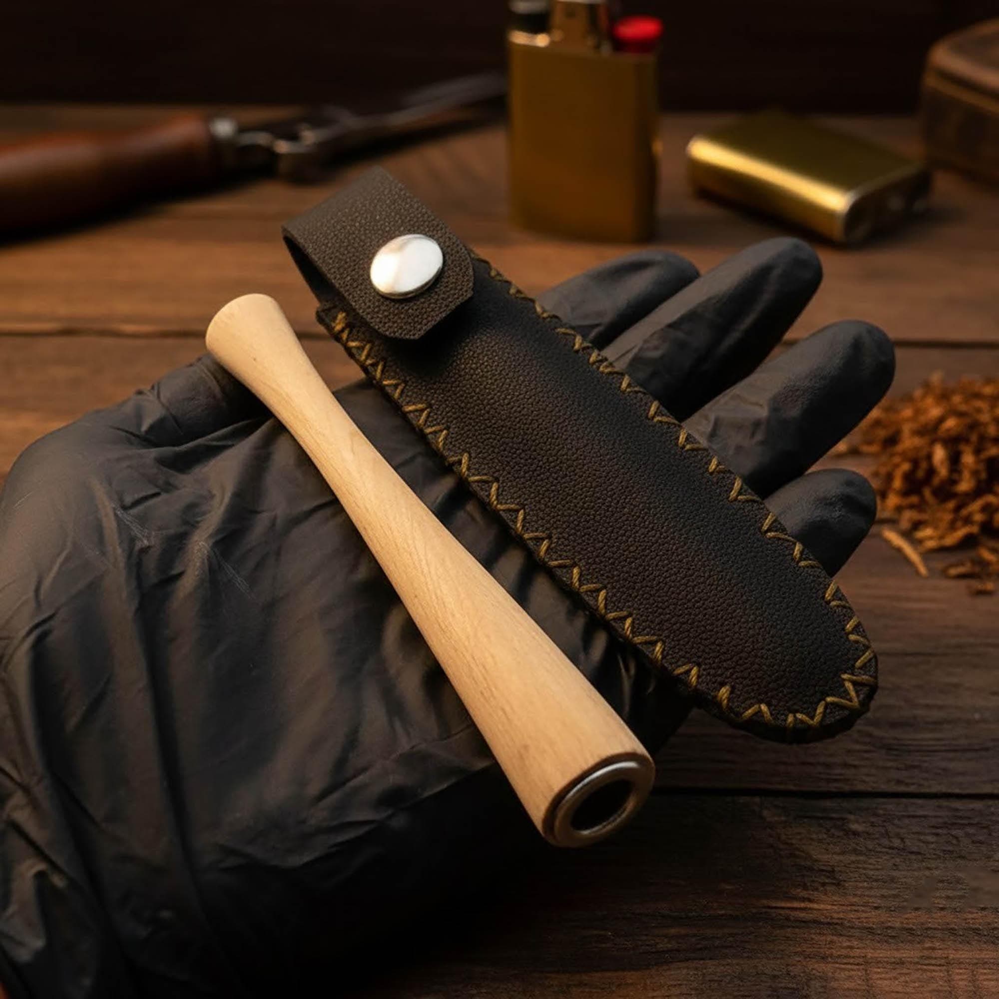 Personalized Exotic Wood Smoking Pipe Set | Handcrafted Indonesian Hardwood Once Pipe with Genuine Leather Sleeve | - image 4