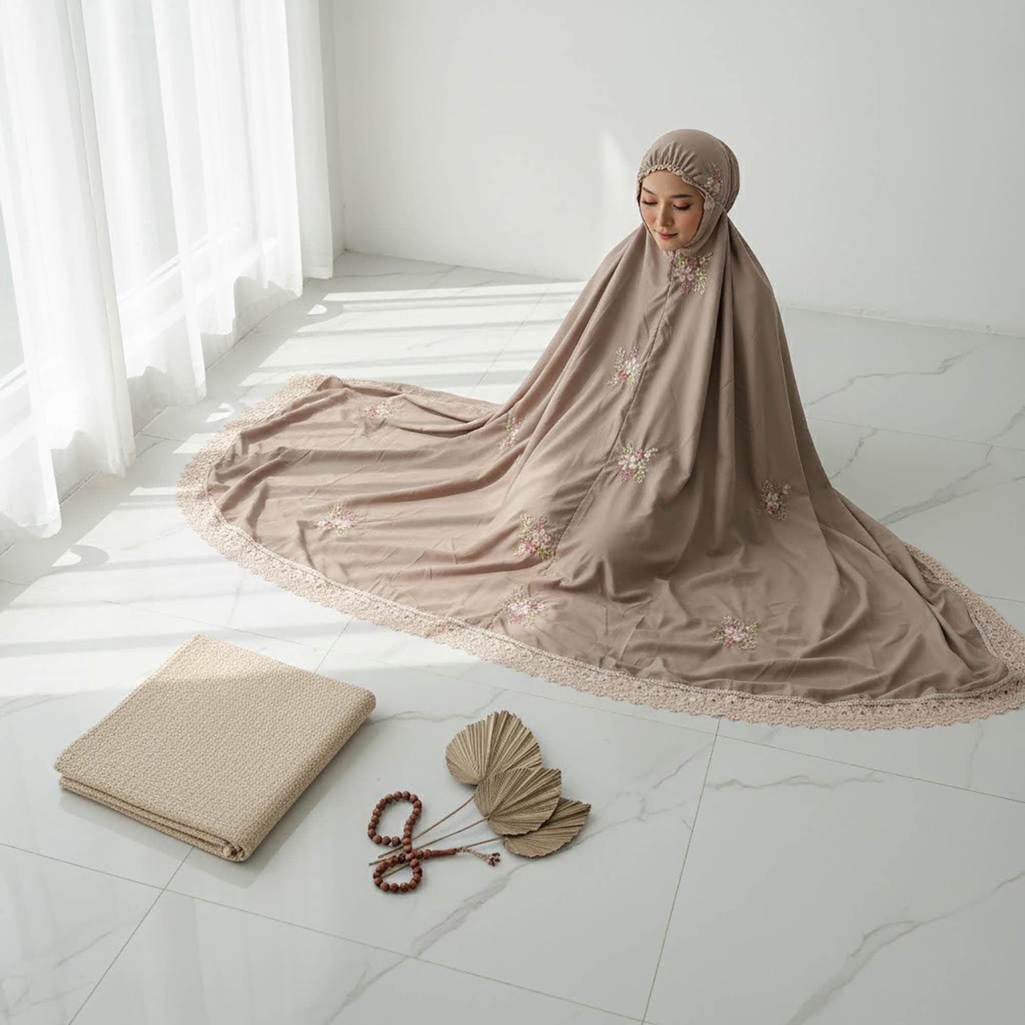 Embroidered Cotton Prayer Robe | Jumbo Travel Mukena Set - image 3