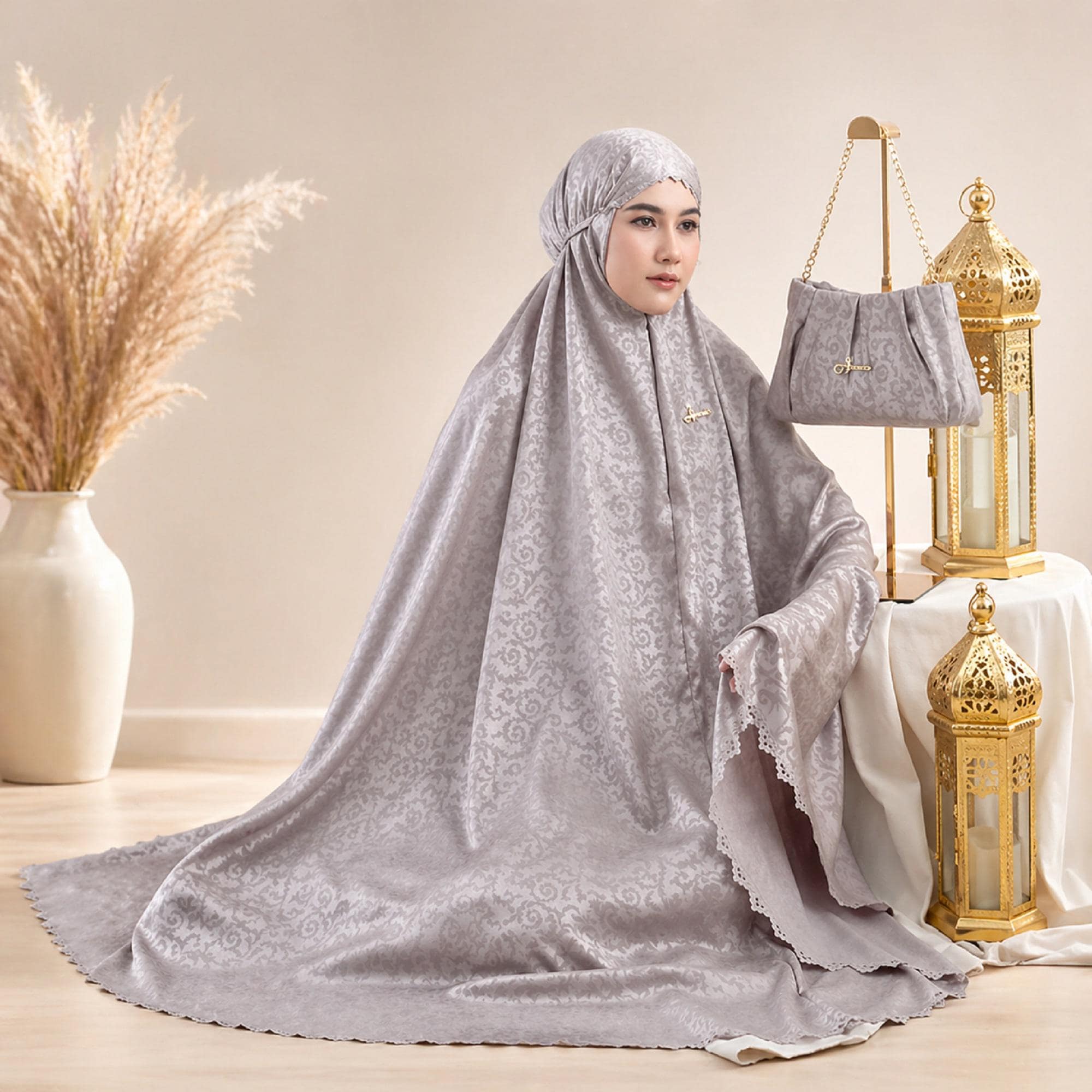Elegant Santorini Mukena Set: 2-in-1 Muslim Prayer Dress with Bag