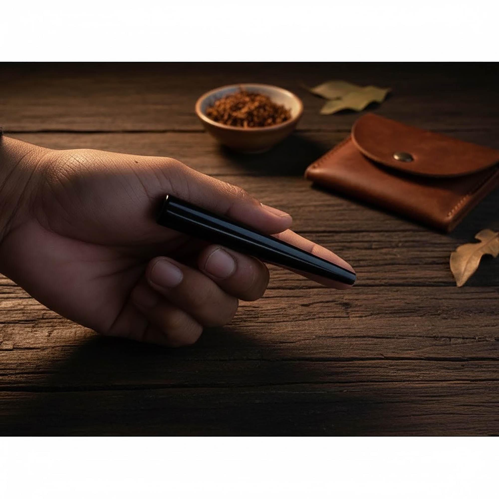 Rare Black Moringa Heartwood Slim Pipe | Handcarved Galih Moringa Black 8-10cm | Minimalist Wooden Holder - image 5