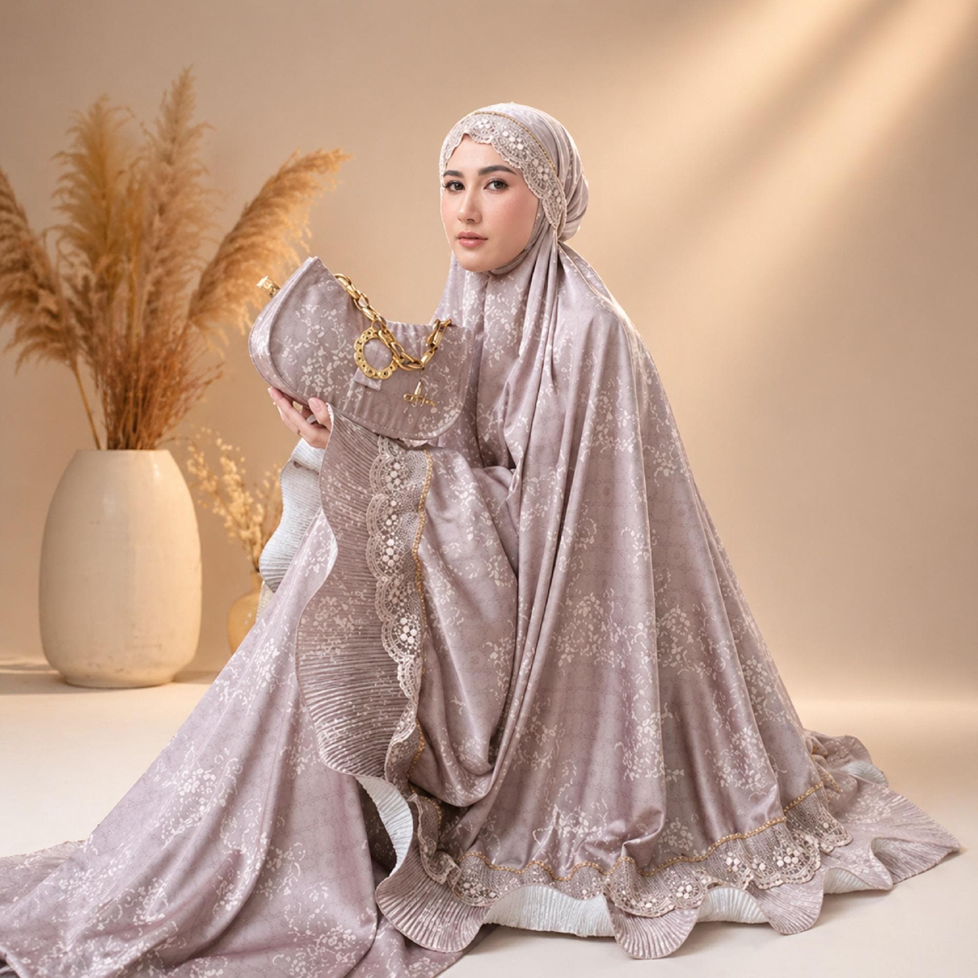 Luxury Silk Mukena 3-in-1 Muslim Prayer Set with Bag – Indonesia