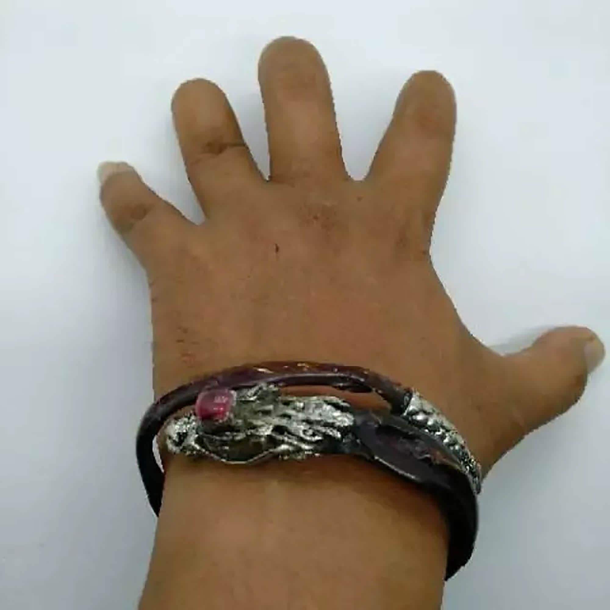 Red Bahar Root Bracelet | Alpaca Dragon Carving, Indonesian Tribal Amulet - image 3