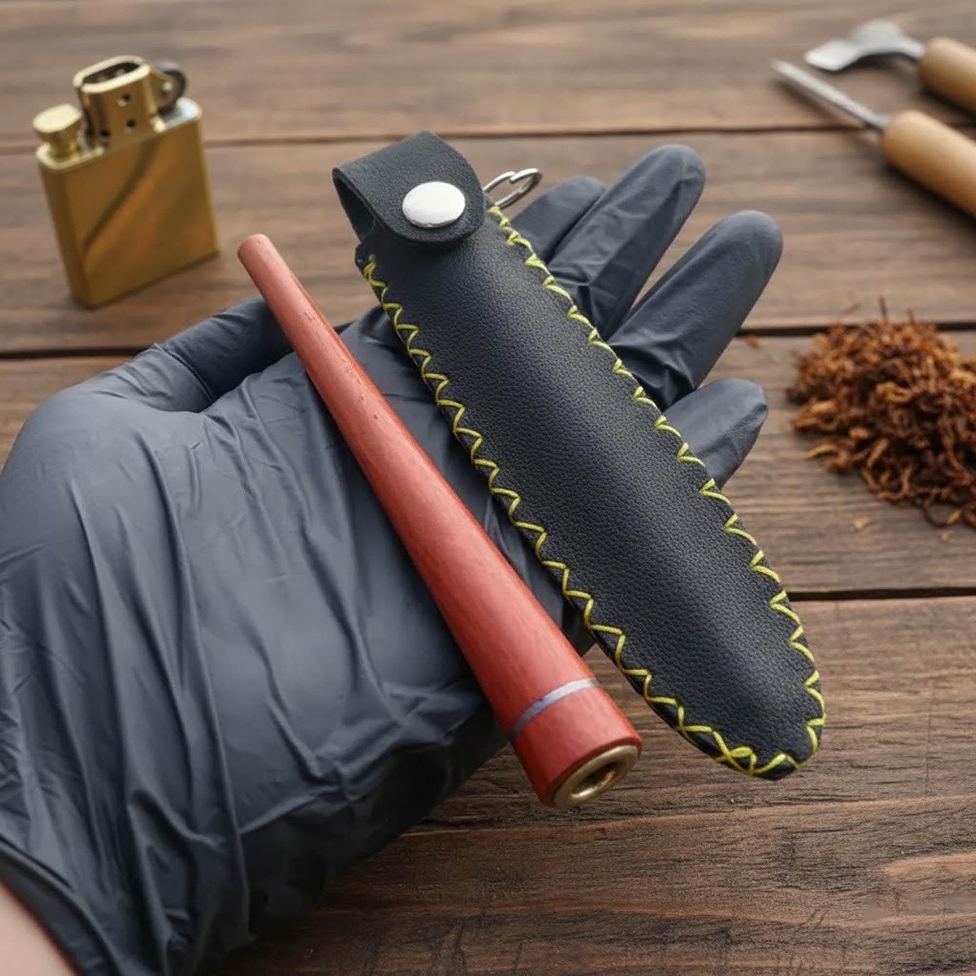 Personalized Exotic Wood Smoking Pipe Set | Handcrafted Indonesian Hardwood Once Pipe with Genuine Leather Sleeve | - image 3