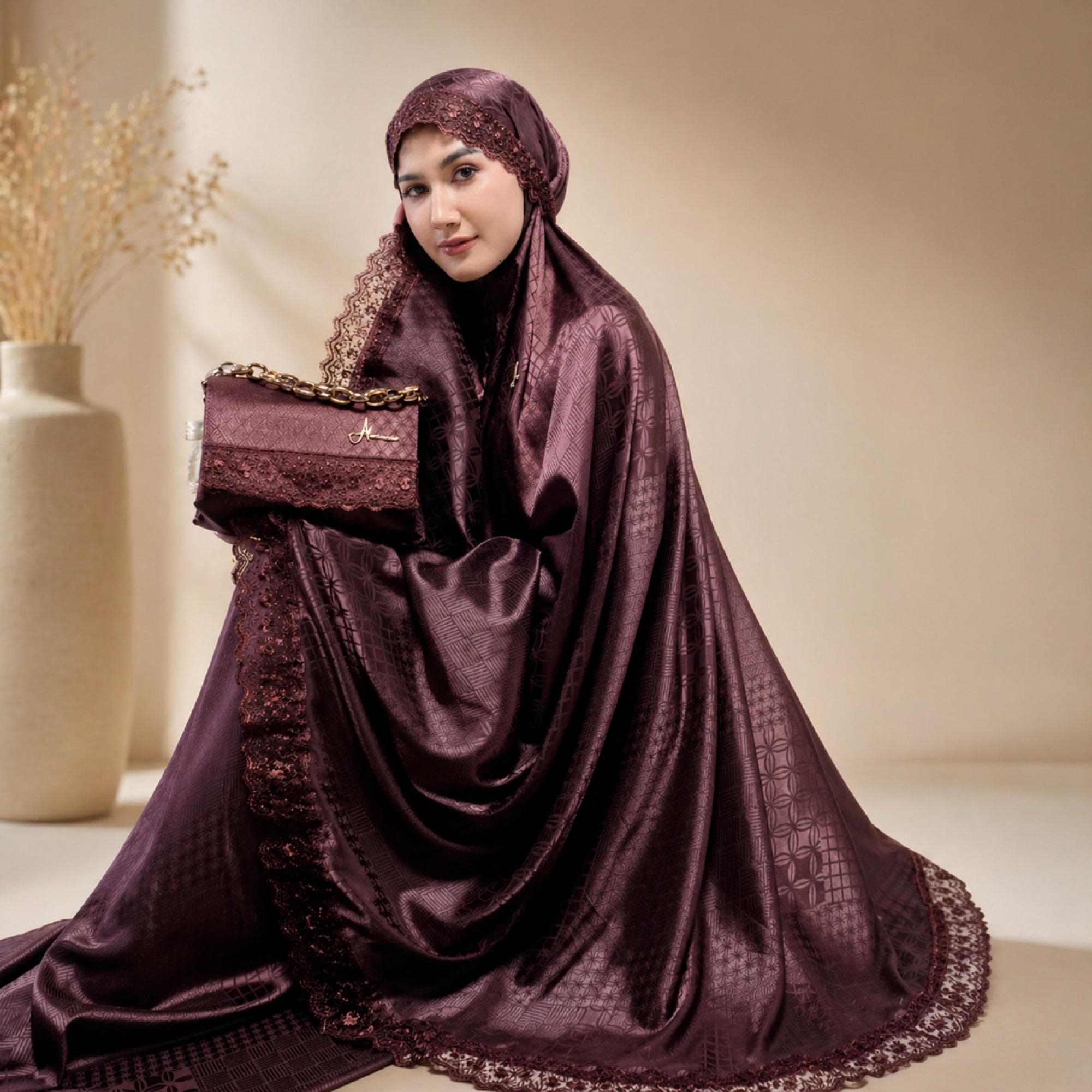 Luxury Silk Prayer Set for Women Lace Muslim Prayer Outfit Gift - image 3