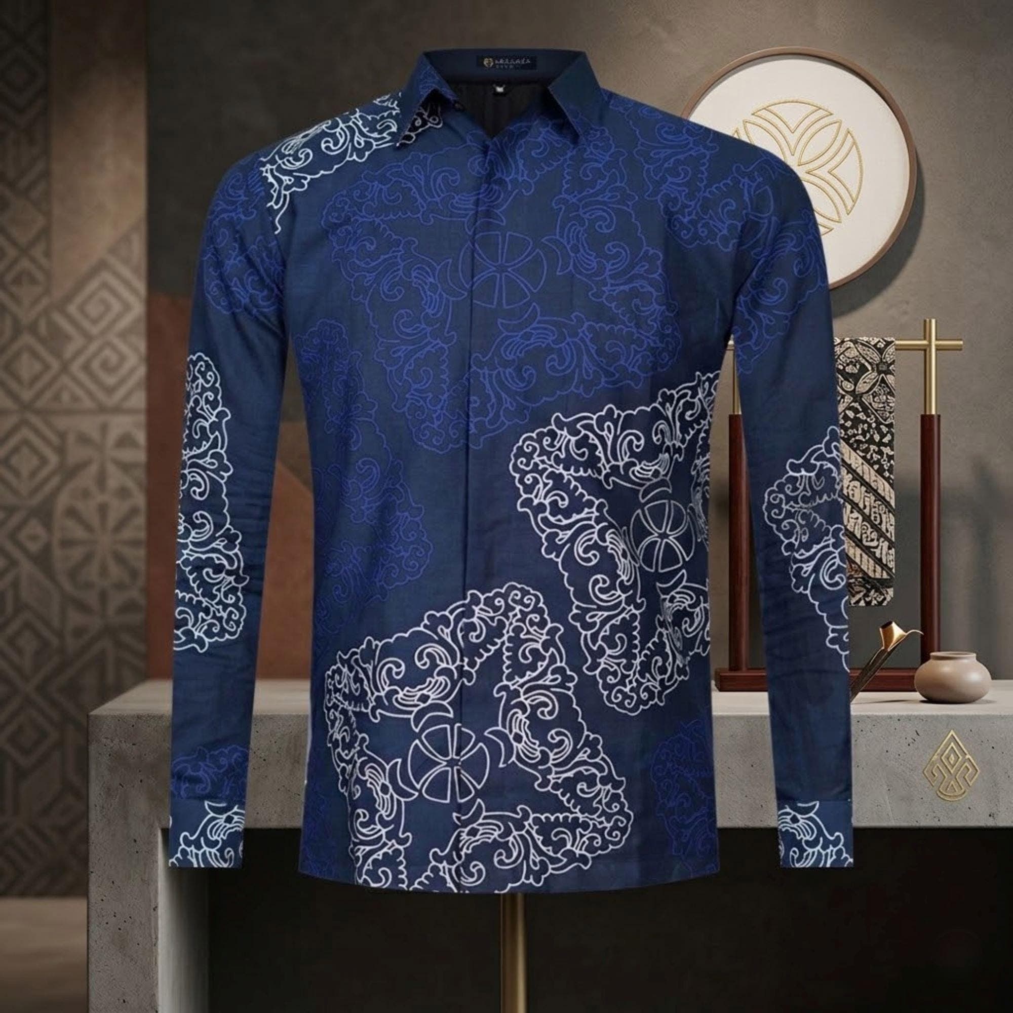 Men's Batik Shirt, Narayana Motif, Slim Fit Cotton, Ethic Formal Wear