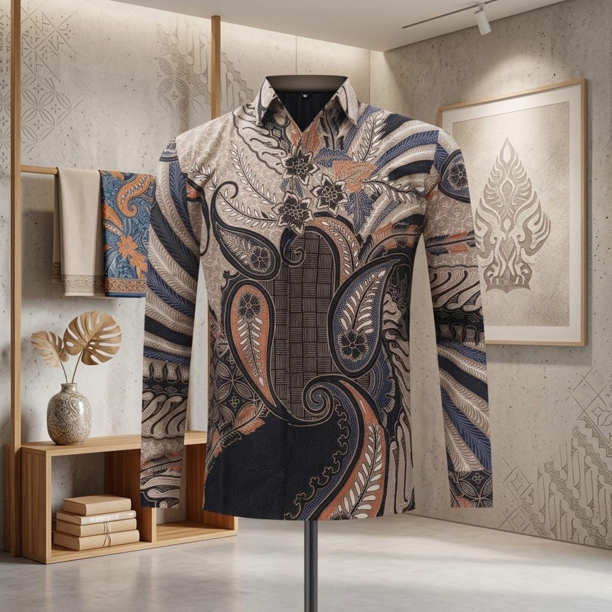 Men's Batik Shirt – Slim Fit Luxury Cotton, Traditional Menoreh Motif