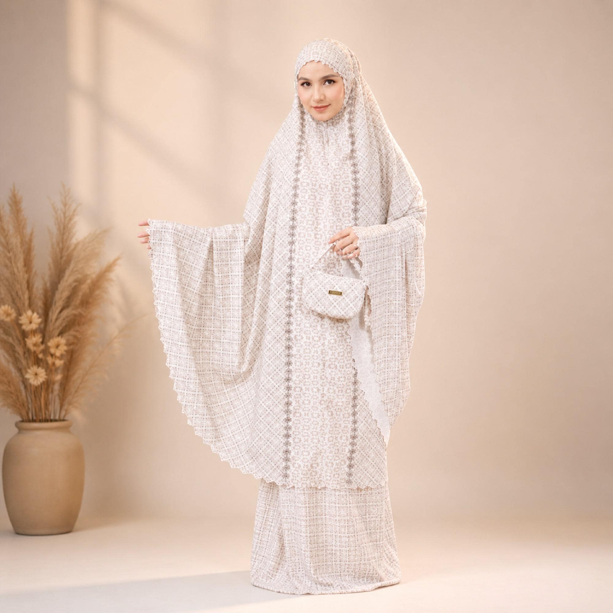Lightweight Rosella Prayer Set: 2-in-1 Mukena with Travel Pouch