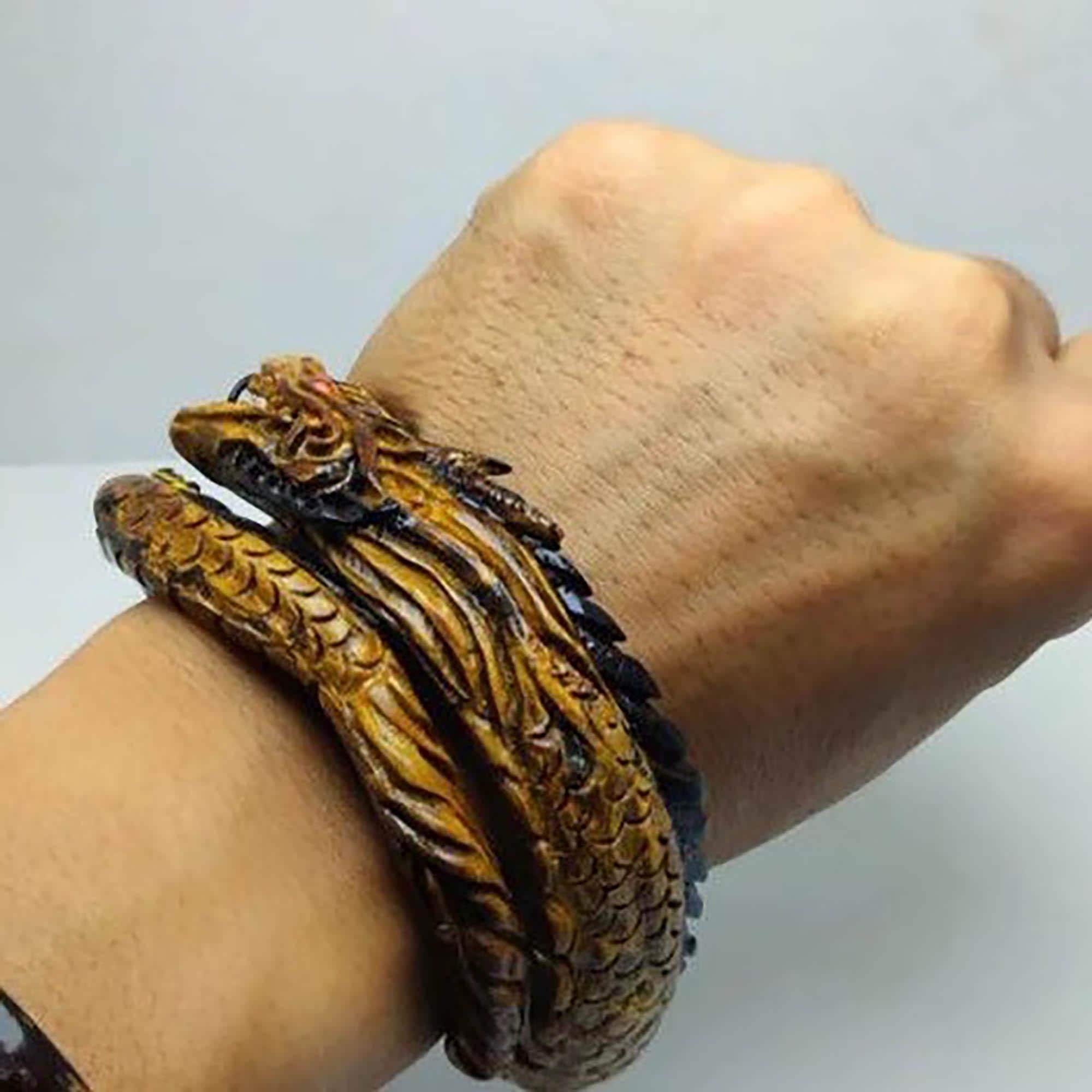 Dragon Carved Black Coral Bangle | Indonesian Talisman Jewelry - image 3