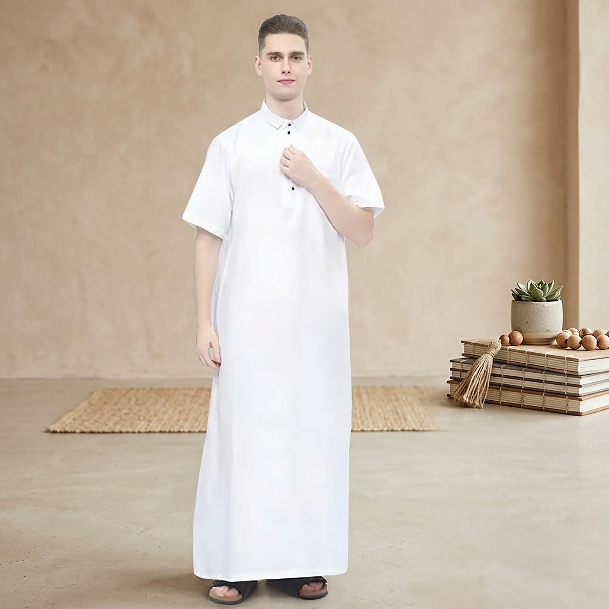 Men's Short Sleeve Thobe | Breathable Cotton Kaftan, Minimalist Arabic Jubba - image 3