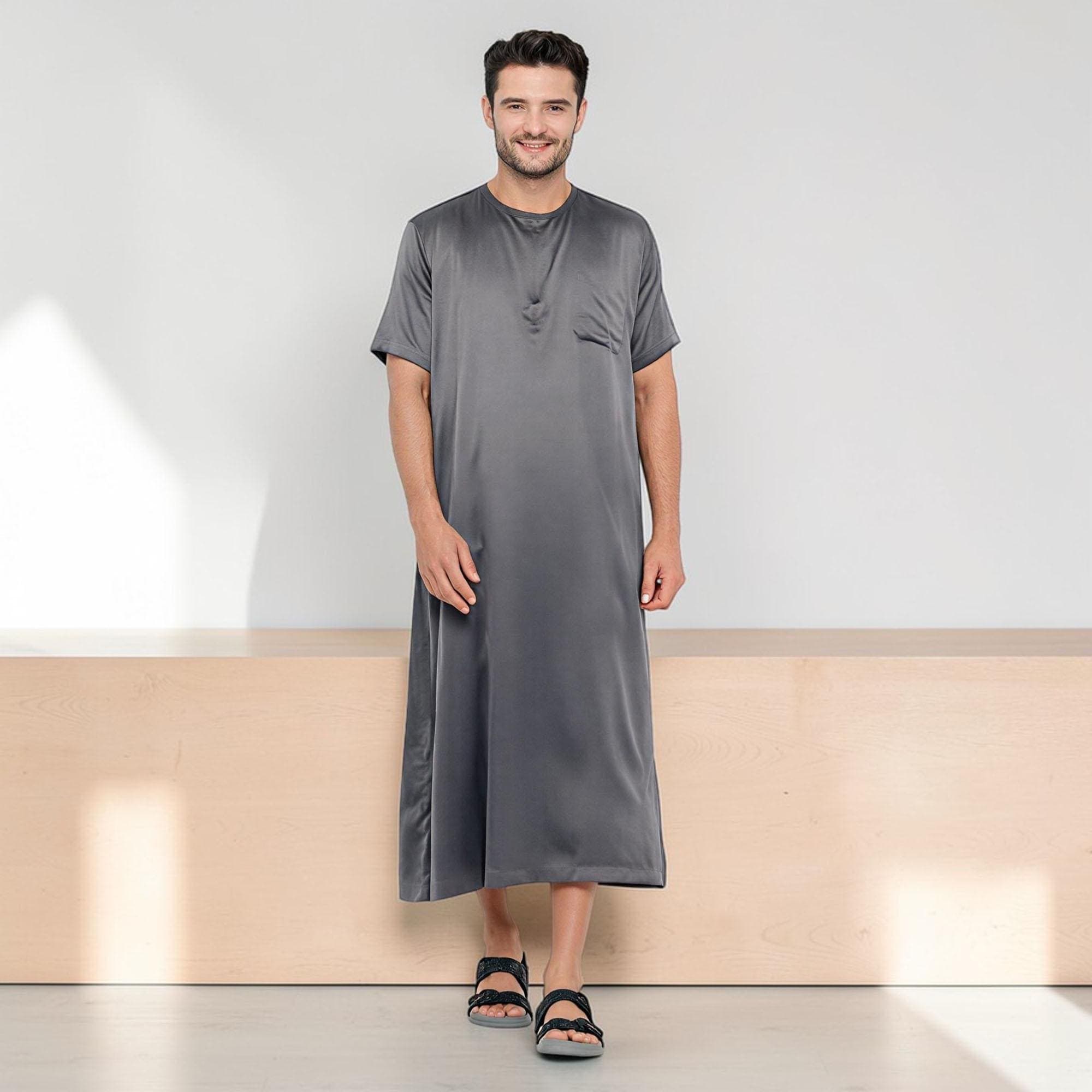 Men's Short Sleeve Thobe | Verona Cotton Jubba, Zippered Arabic Gown
