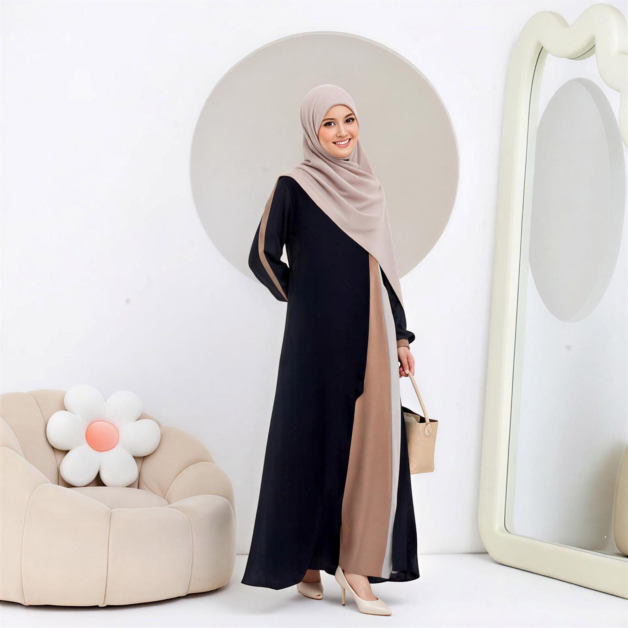 Color Block Abaya Dress – Wollycrepe Modest Maxi Muslimah Fashion - image 3