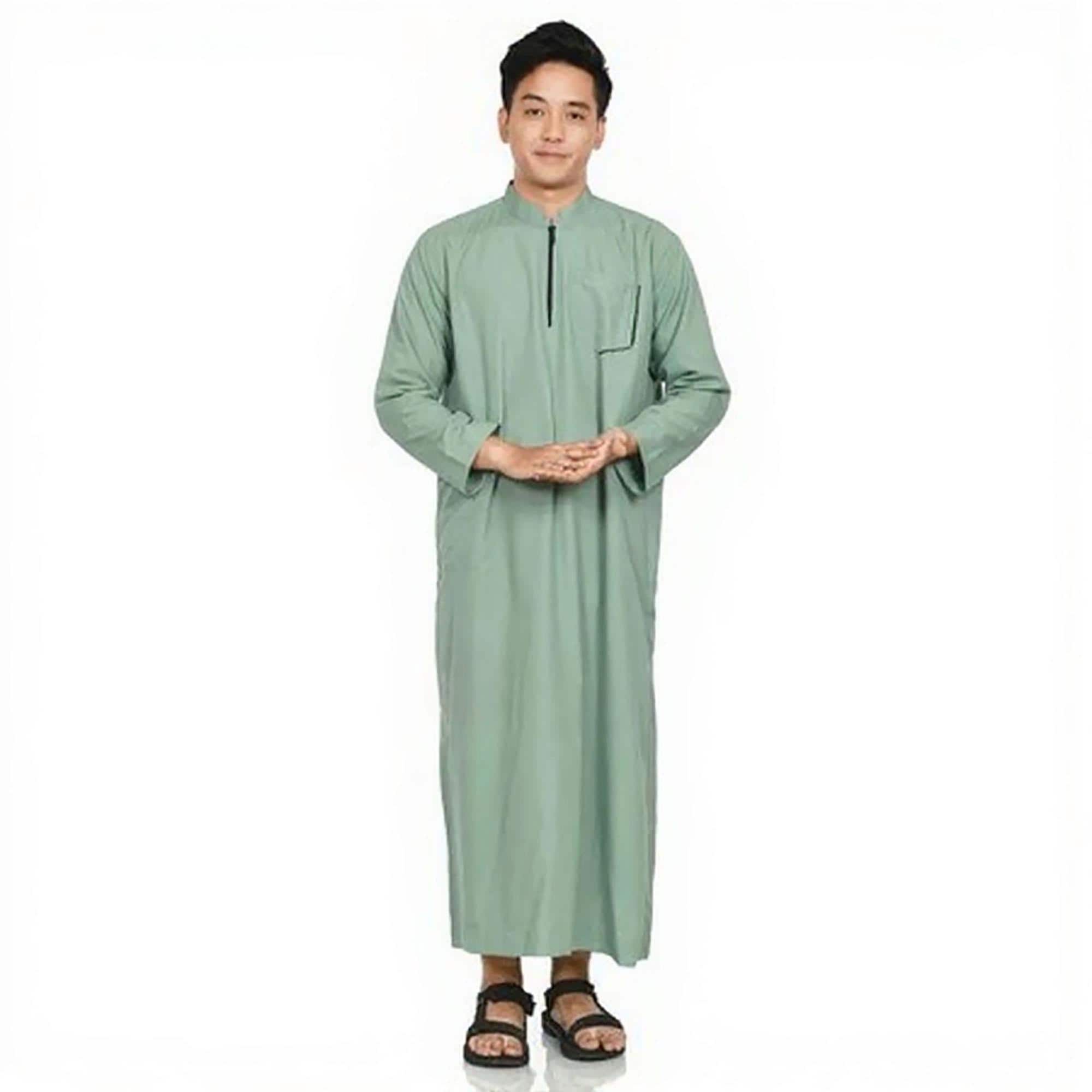 Soft Cotton Thobe for Men | Minimalist Long Sleeve Arabic Kaftan - image 4