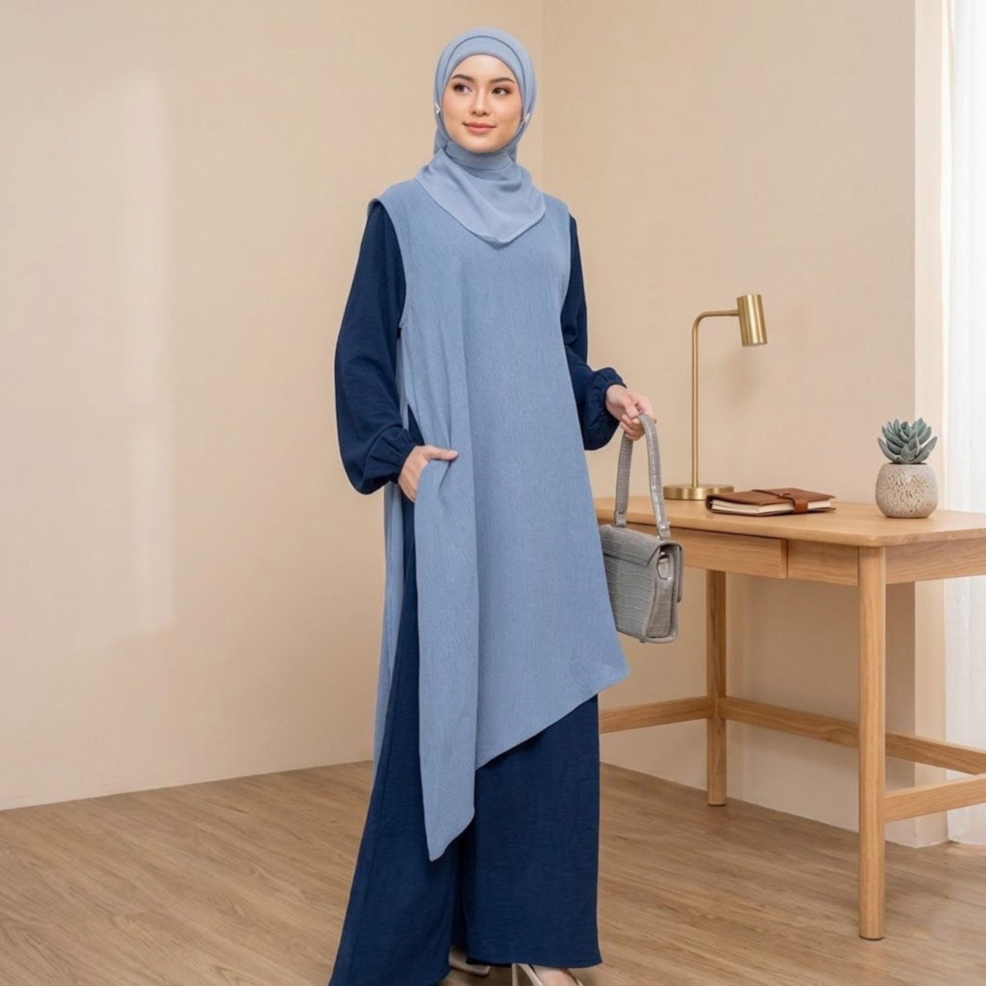 Modest Dress Set, Crinkle Airflow Gamis, Minimalist Abaya, Breathable Maxi Outfit - image 3