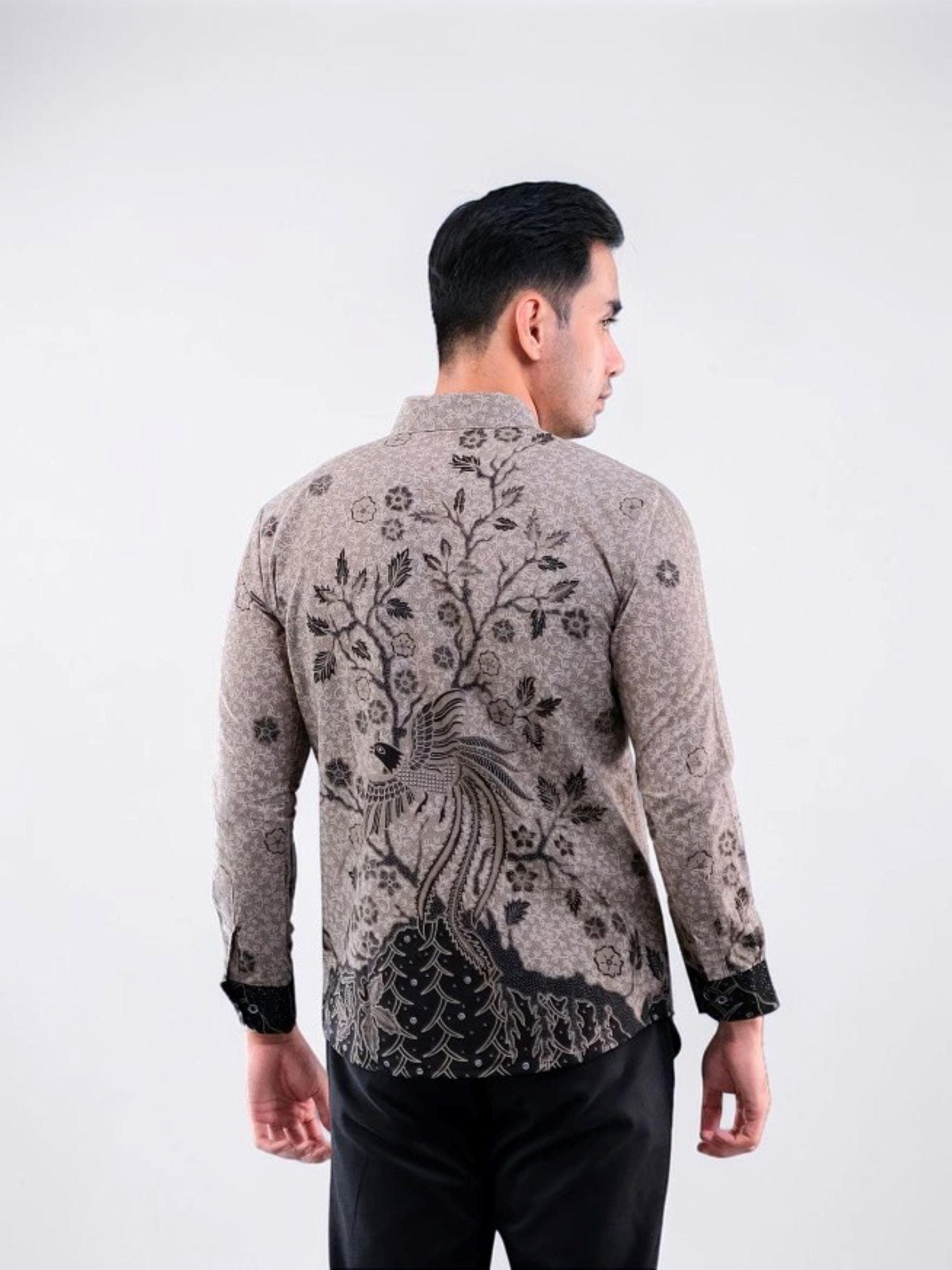 Authentic Javanese Batik Men's Shirt – Grey Black Cotton Slim Fit Formal Wear - image 3