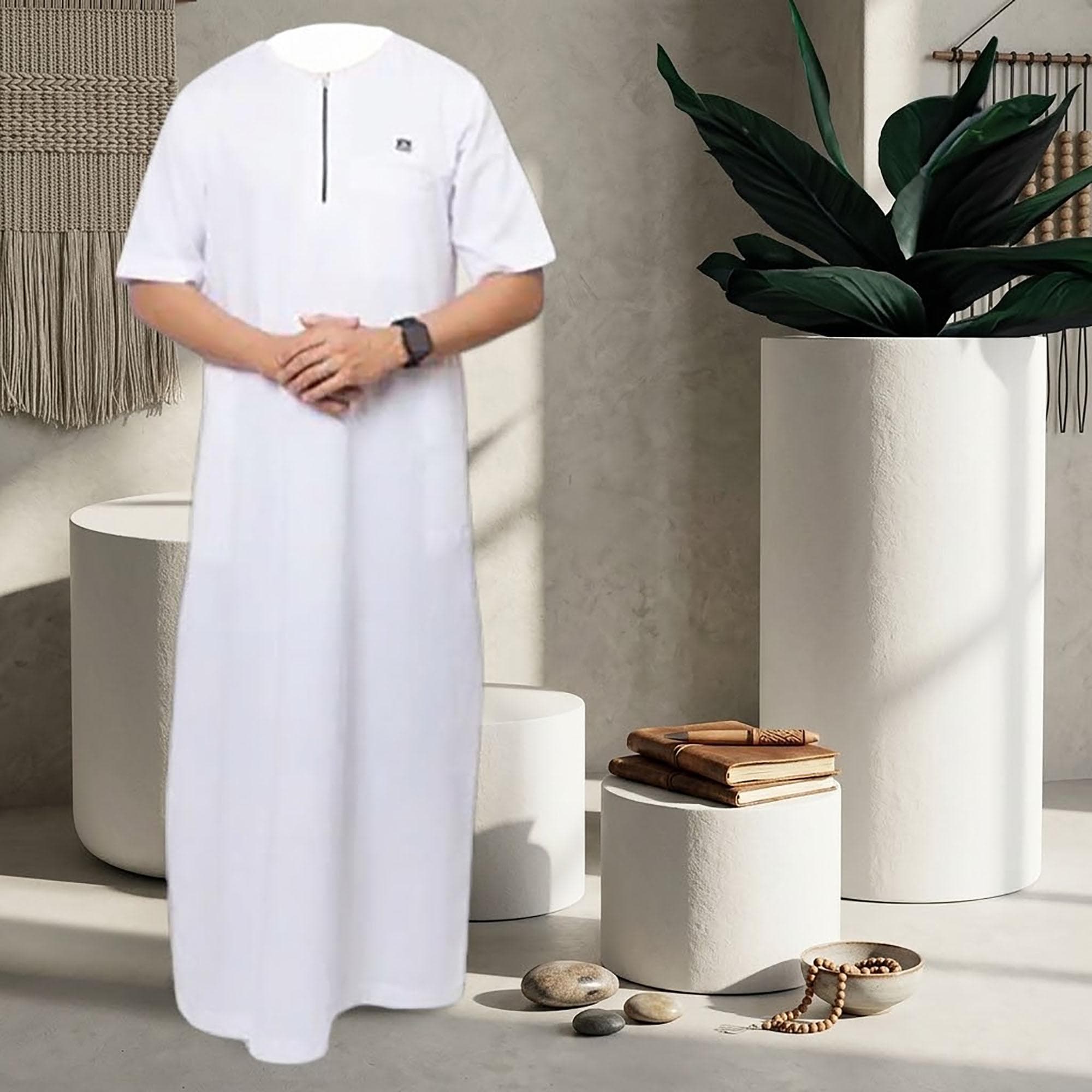 Men's Short Sleeve Thobe | Minimalist Omani Cotton Jubba, Arabic Kaftan - image 4