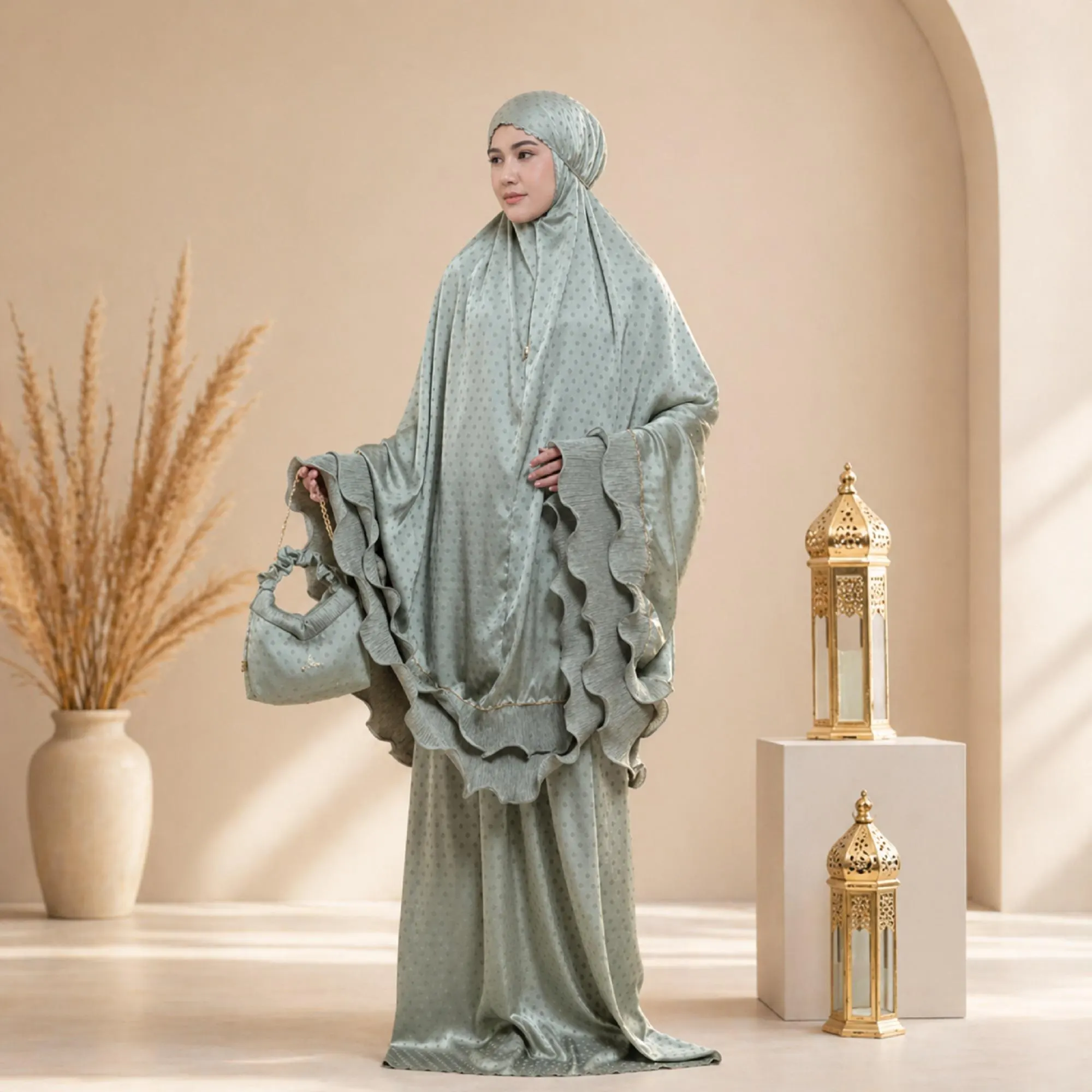 Luxury Silk Prayer Set for Women 2-in-1 Mukena with Travel Bag - image 3