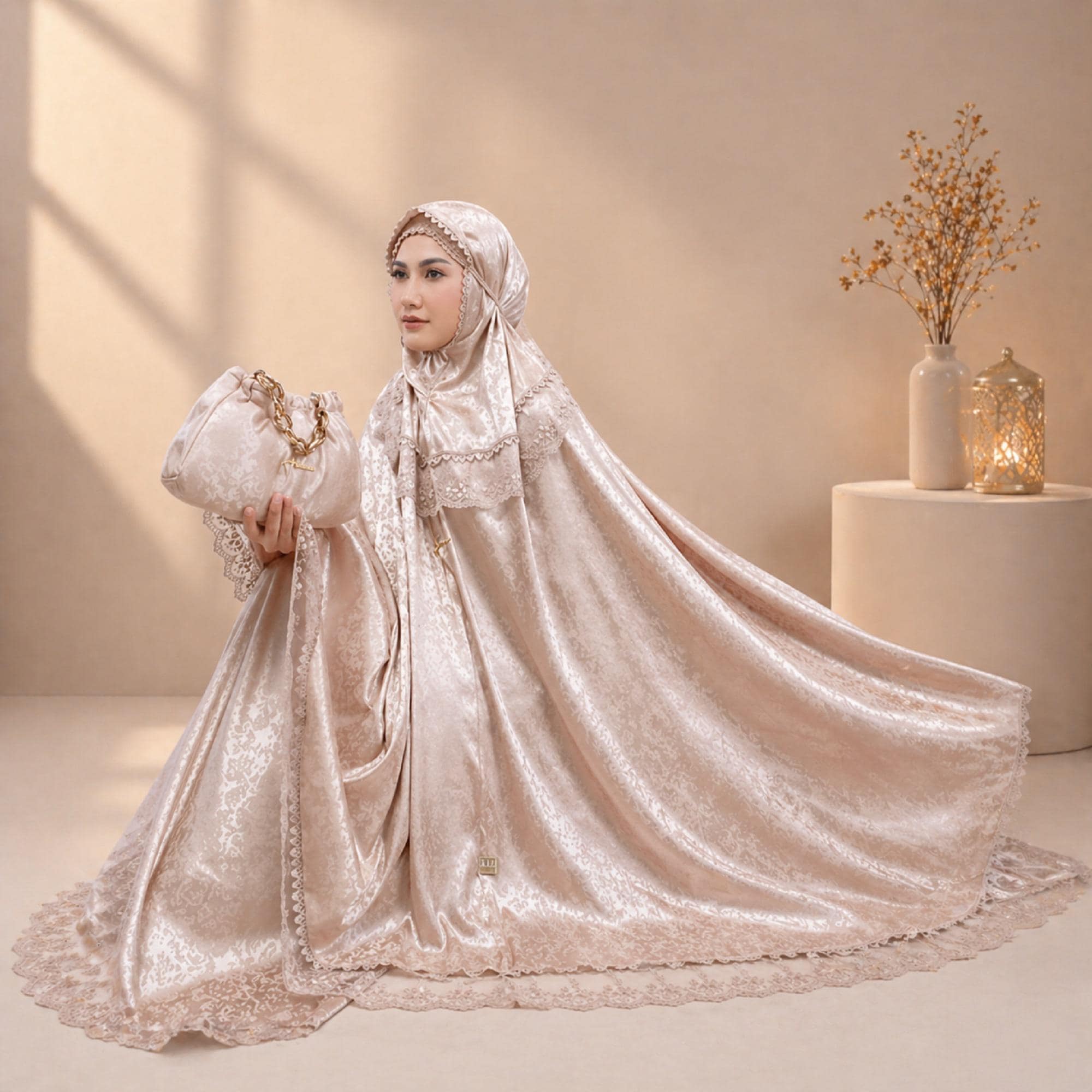 Silk Mukena Prayer Set with Elegant Lace Detailing – Indonesian Modest Wear - image 5