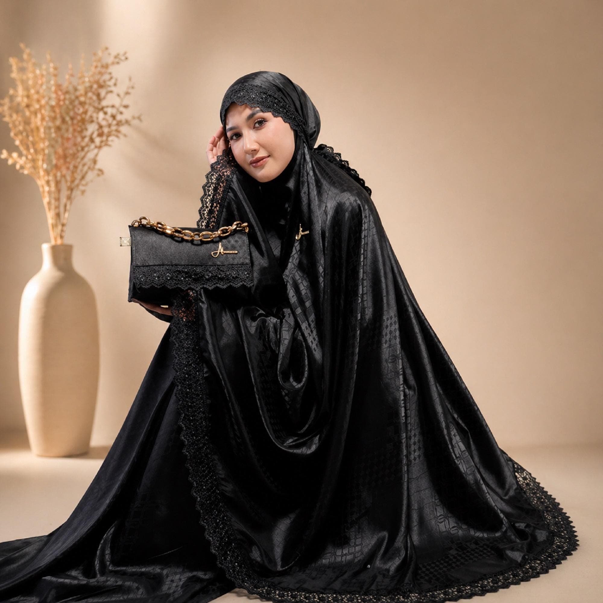 Luxury Silk Prayer Set for Women Lace Muslim Prayer Outfit Gift - image 4
