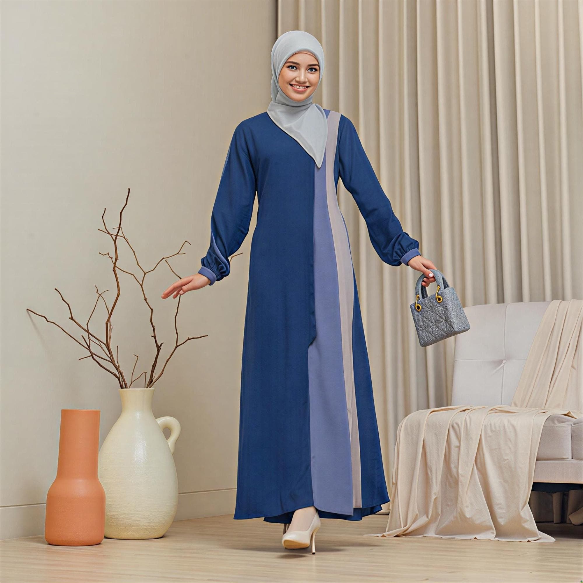 Color Block Abaya Dress – Wollycrepe Modest Maxi Muslimah Fashion - image 4