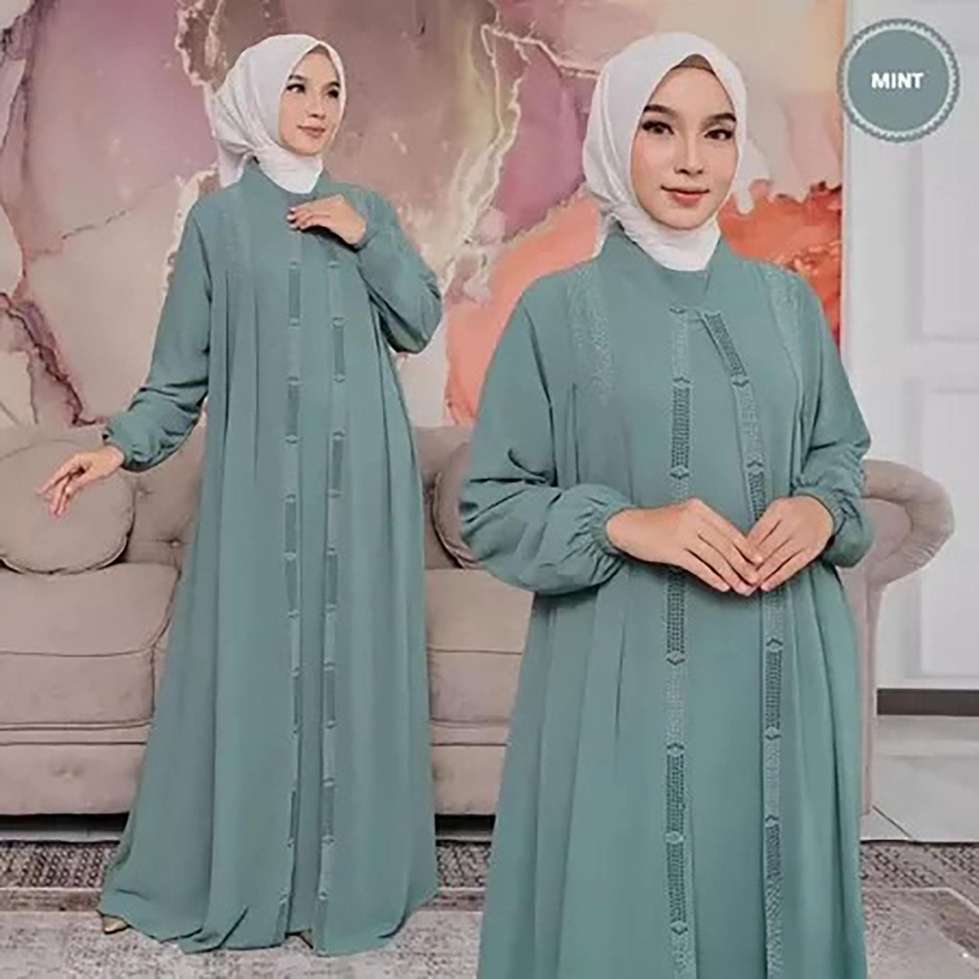 Crinkle Abaya Dress | Ironless Airflow Maxi Gown, Dubai Style, Pearl Shoulder - image 5