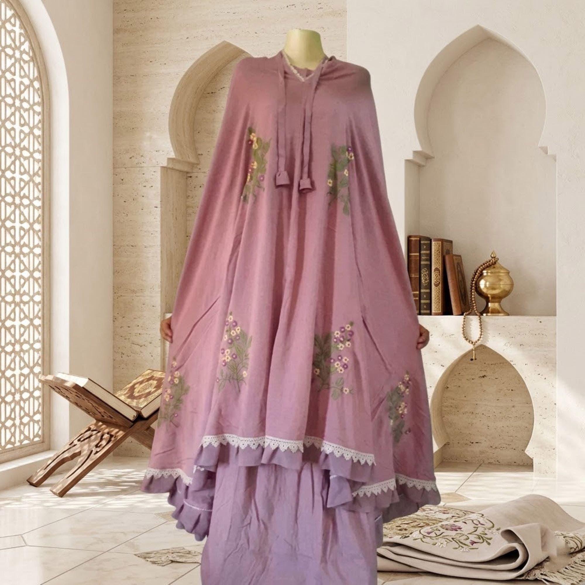 Hand Embroidered Jasmine Mukena – Rayon Cotton Prayer Robe for Women - image 4