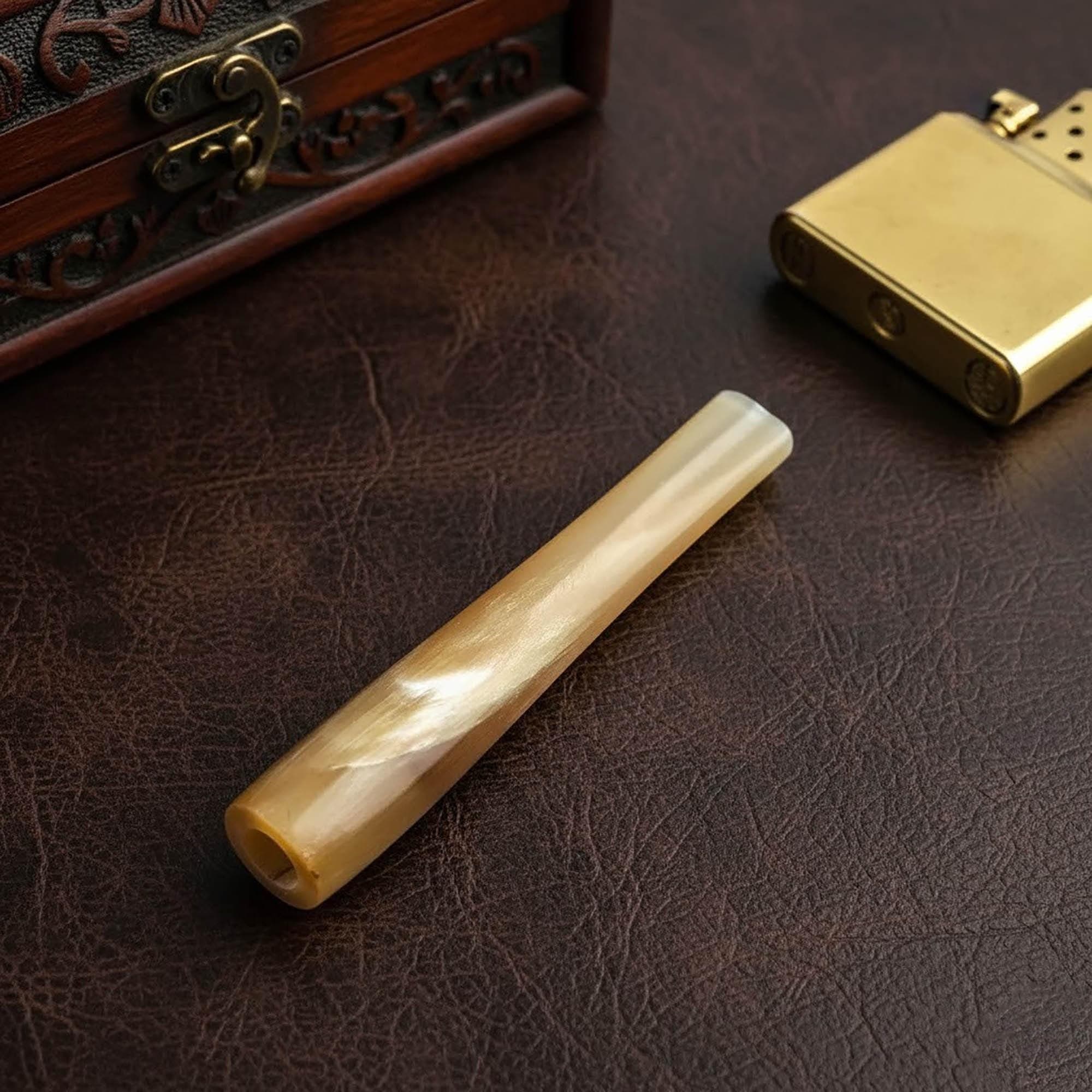 Handcrafted Albino Buffalo Horn Cigarette Holder  | Genuine Hand-Carved Organic Smoking Accessory | Polished Buffalo Horn Stem - image 3