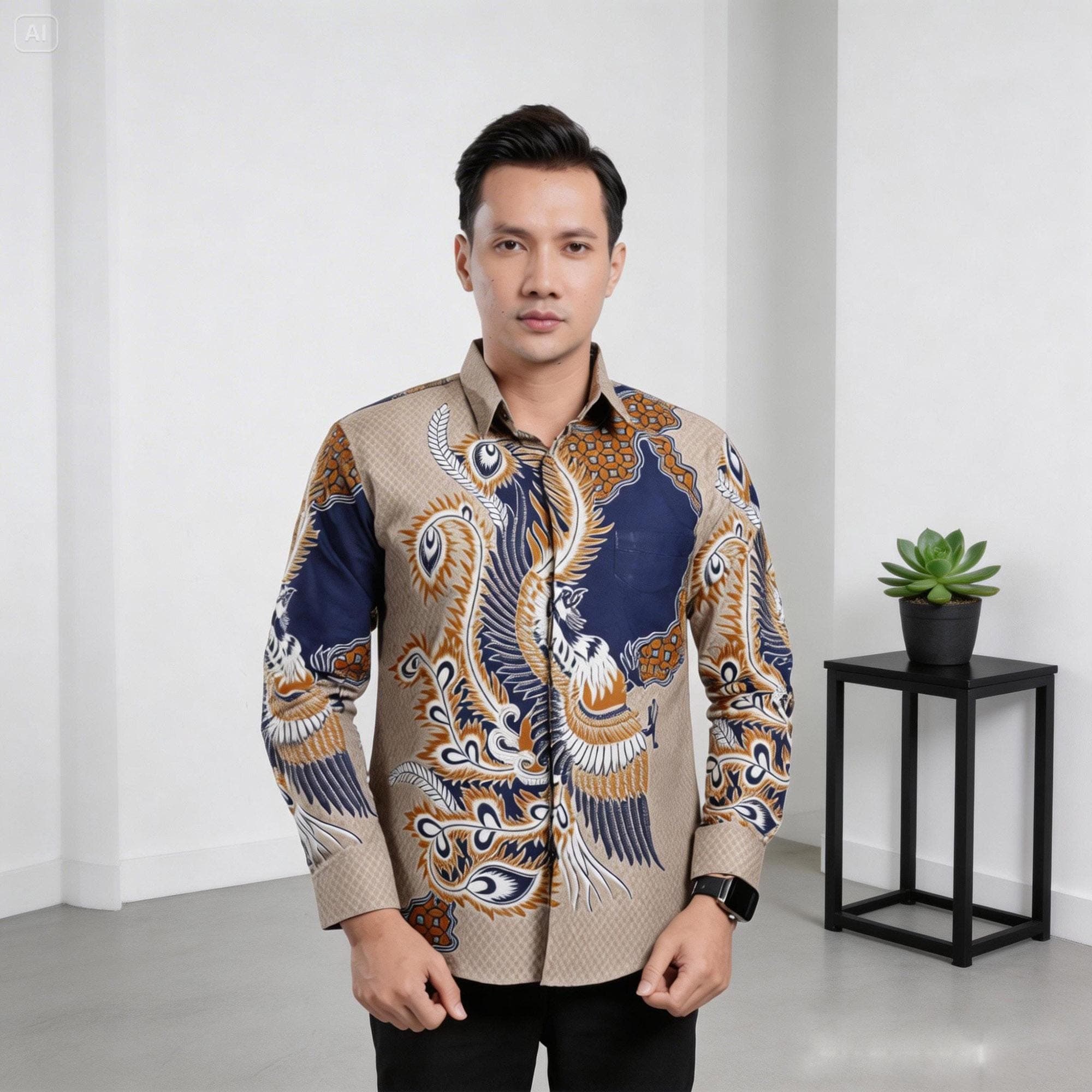 Men's Batik Shirt – Chandraprana Motif Silk-Cotton Long Sleeve Formal Indonesian Heritage