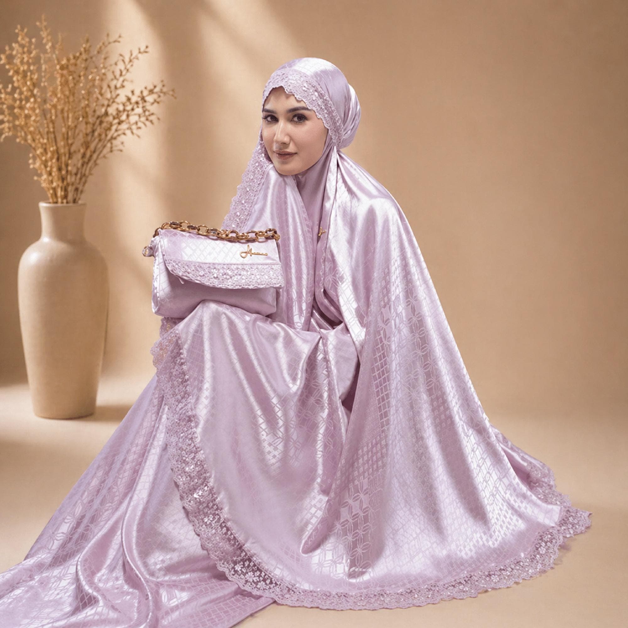 Luxury Silk Prayer Set for Women Lace Muslim Prayer Outfit Gift - image 5