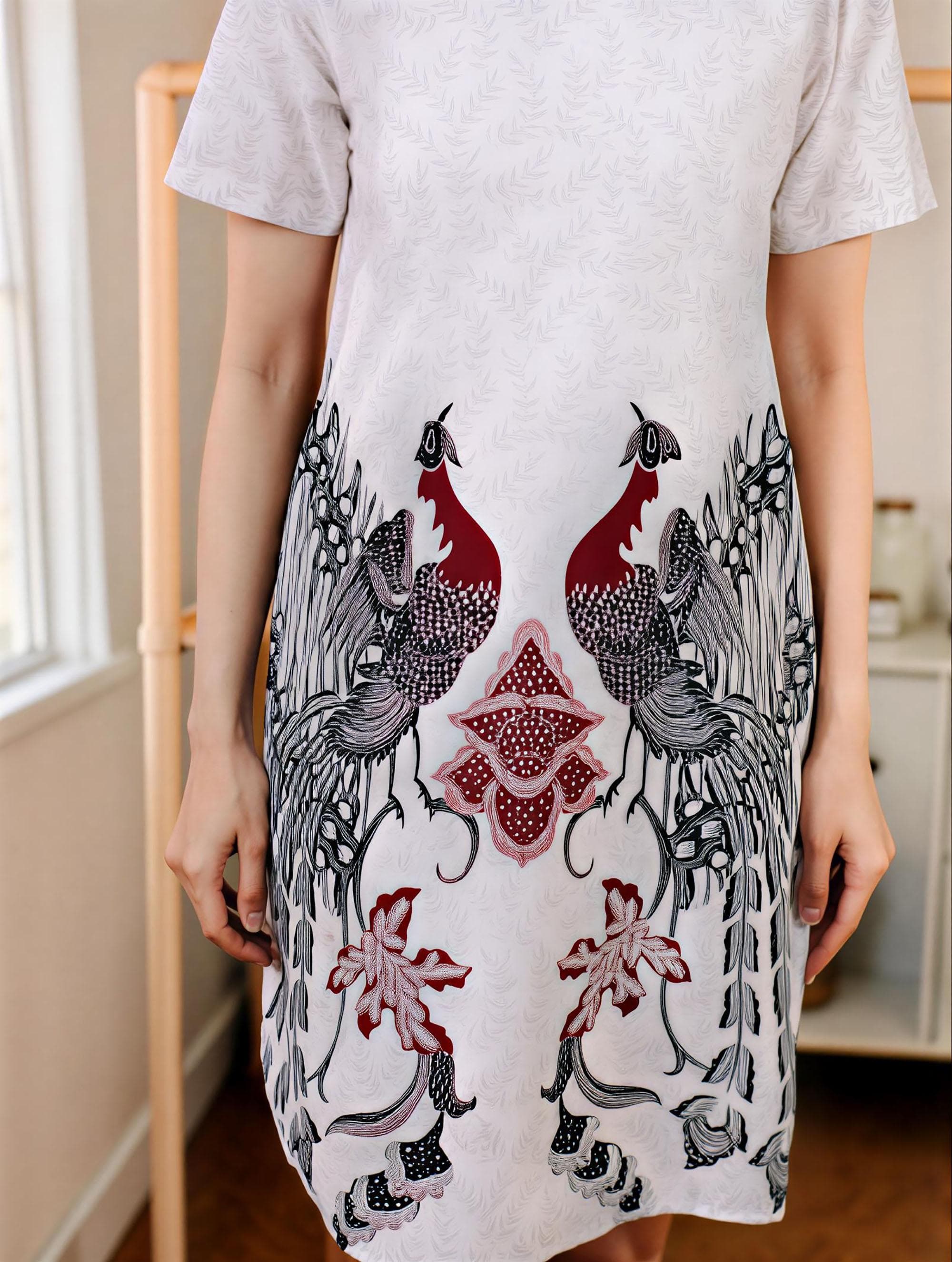 Handmade White Batik Midi Dress – Floral Summer Outfit, 100% Cotton - image 3