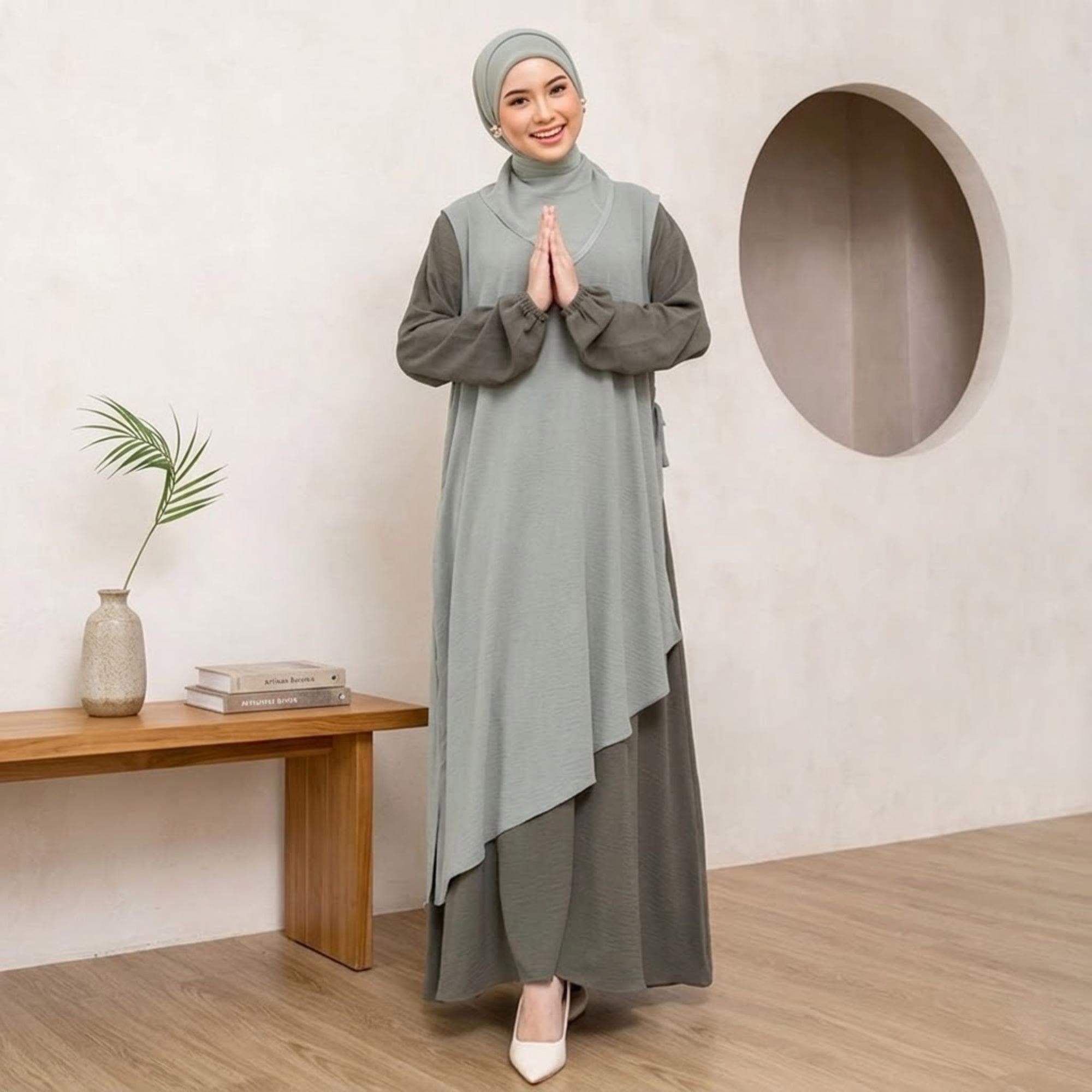 Modest Dress Set, Crinkle Airflow Gamis, Minimalist Abaya, Breathable Maxi Outfit - image 5