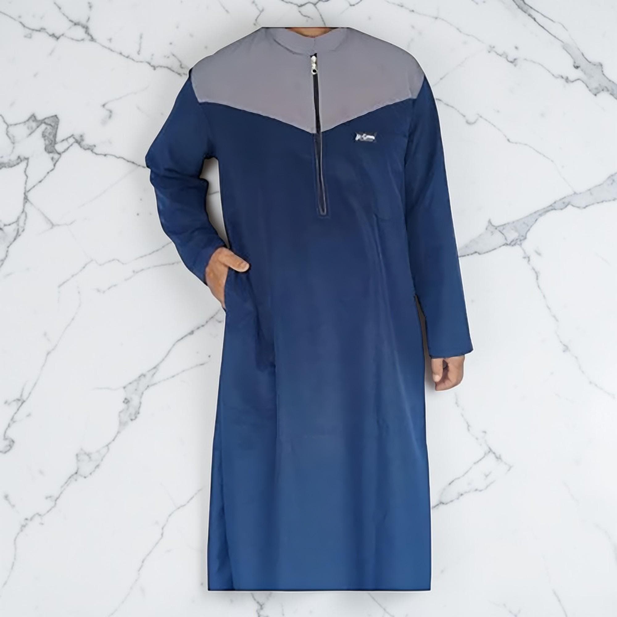 Al-Ginna Two-Tone Men's Thobe | Elegant Contrast Combination Jubba, Long Sleeve Muslim Gown - image 3