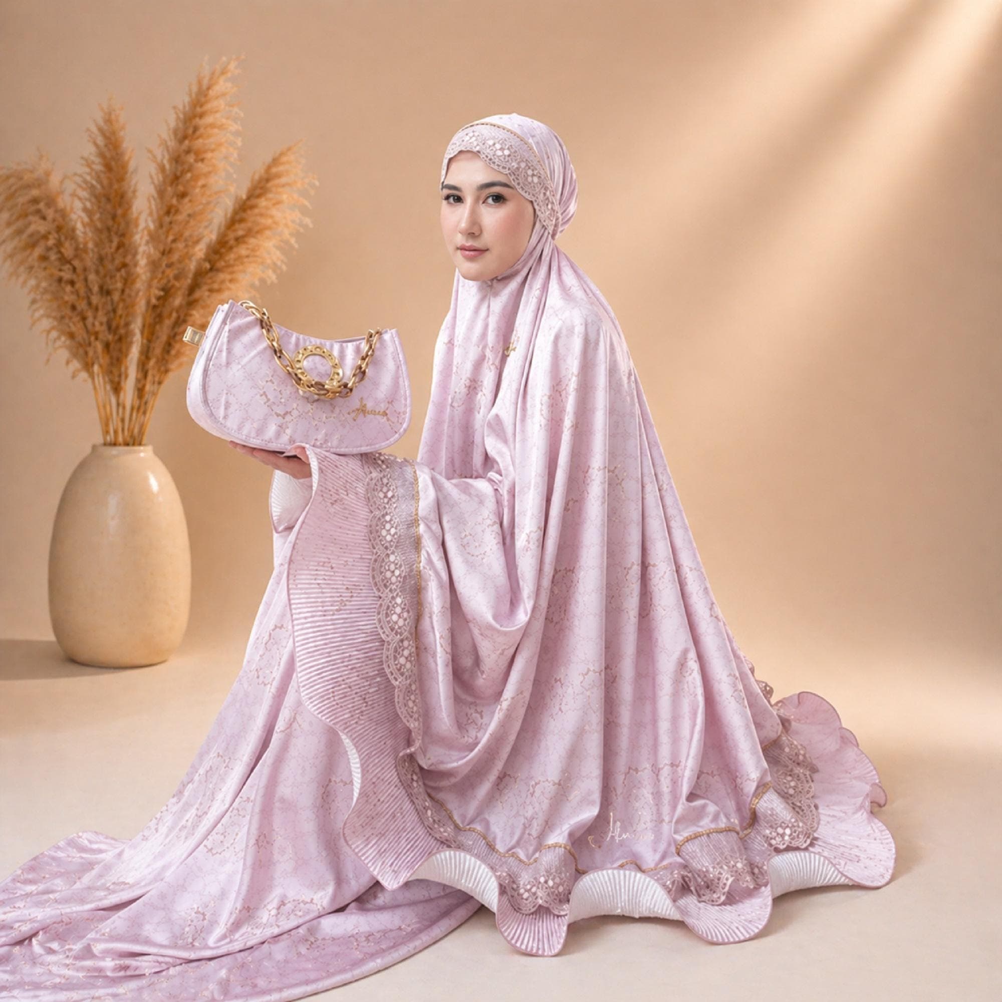 Luxury Silk Mukena 3-in-1 Muslim Prayer Set with Bag – Indonesia - image 5