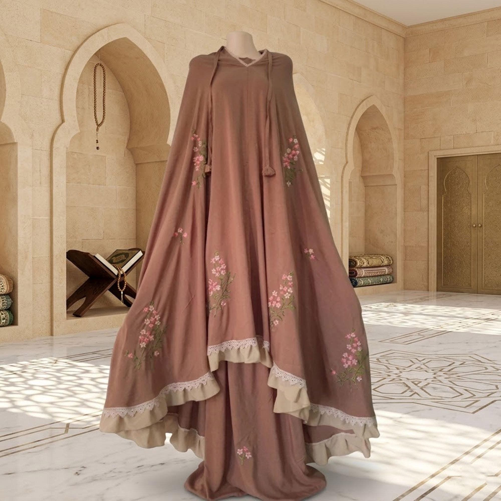 Hand Embroidered Jasmine Mukena – Rayon Cotton Prayer Robe for Women - image 5