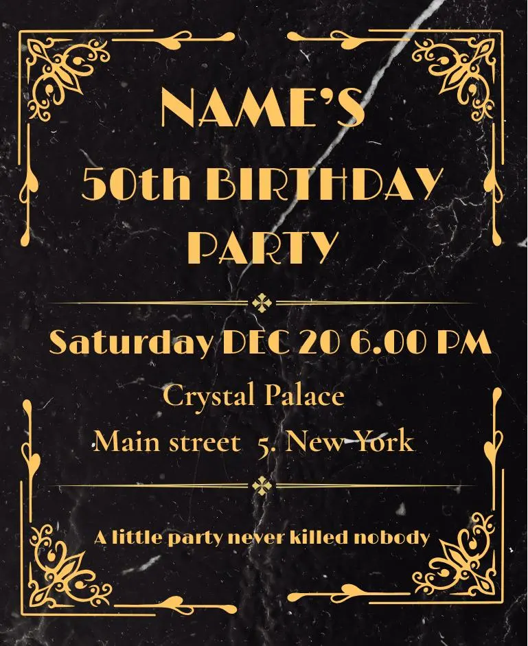 Gatsby 50th Birthday Invitation, Art Deco Gold Black Party Invite (Digital Download) - image 4