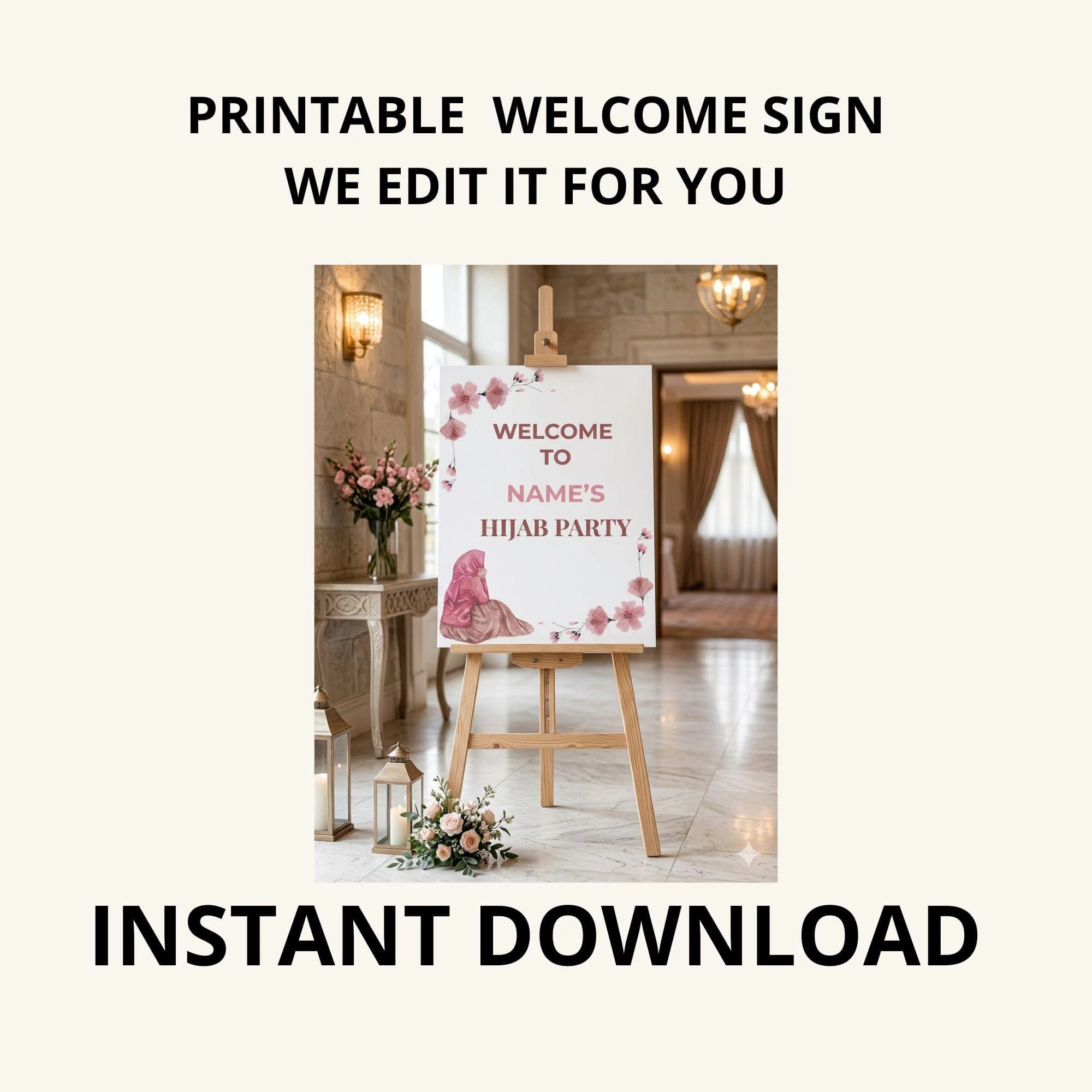 Custom Hijab Party Welcome Sign | Personalized Hijab Graduation Decor | Floral Muslim Celebration Poster | Modest Event Welcome Board