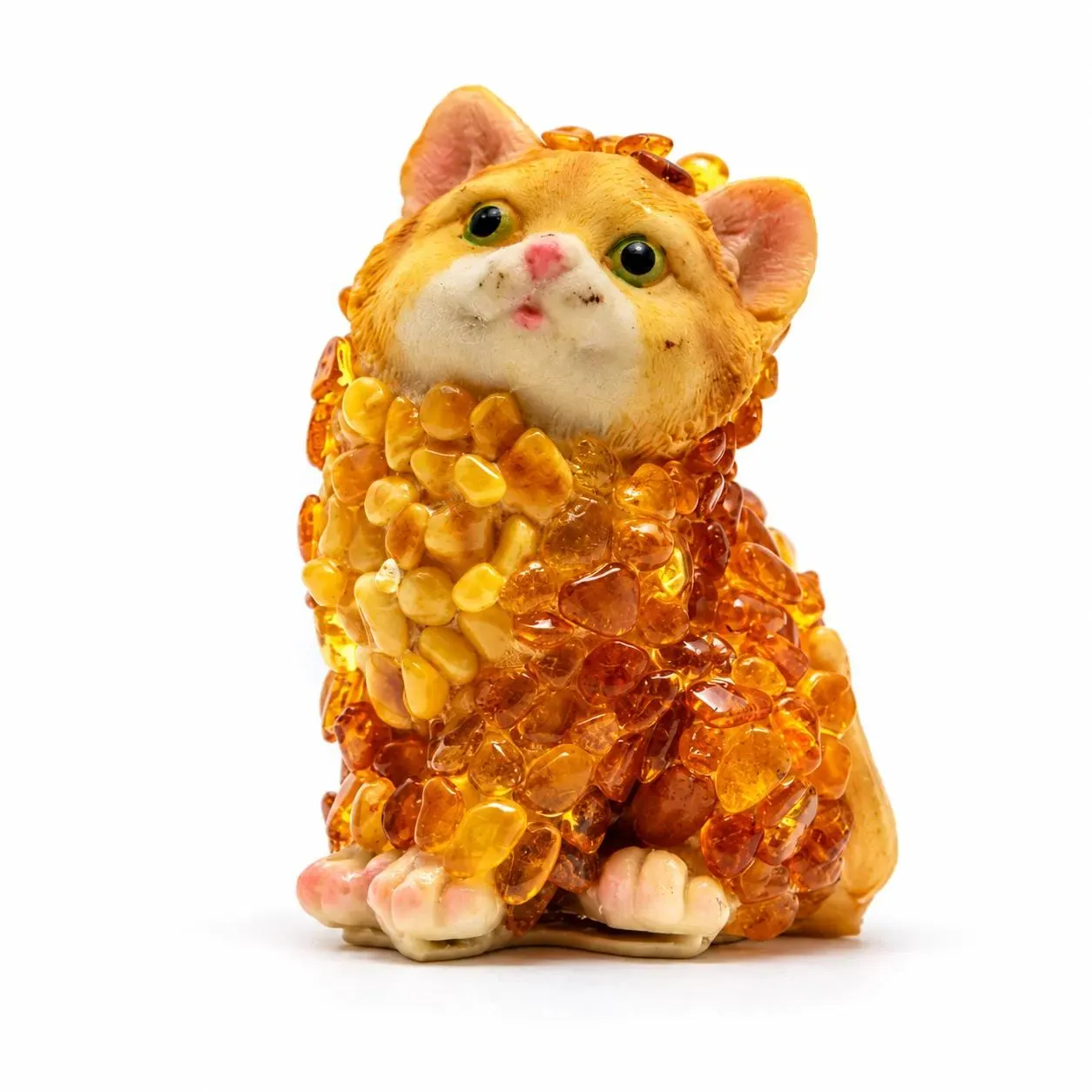 KIZIMA sitting multicolor amber cat, white studio premium v2