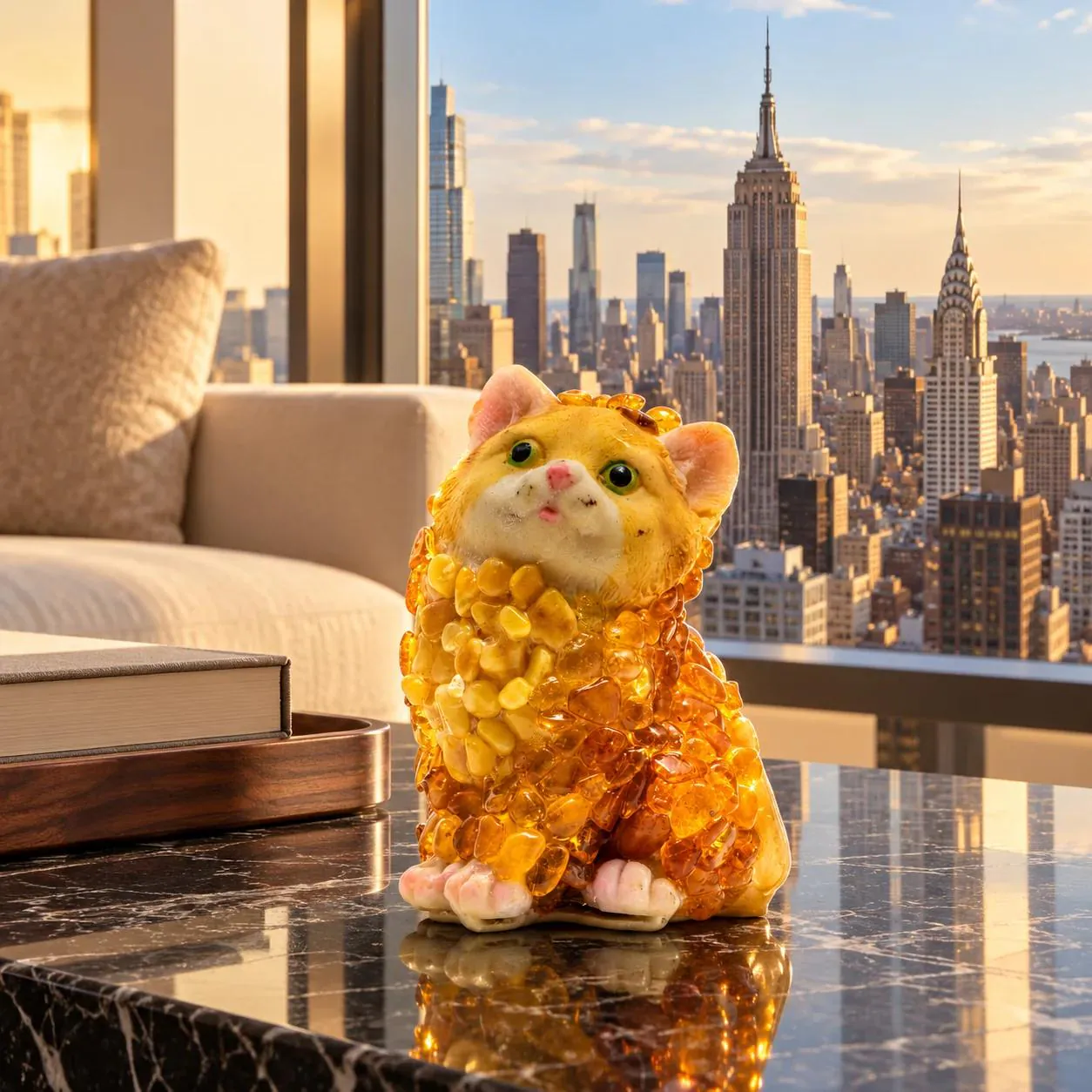 Made in USA Baltic Amber Cat Figurine Set, Matching Hand-Carved Amber Cats, Housewarming, Anniversary & Christmas Gift for a Cat Lover