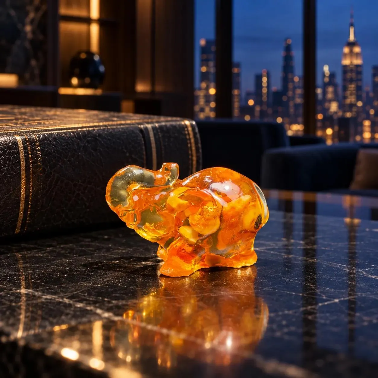 Made in USA Natural Baltic Amber Mini Elephant Figurine, 3 cm Trunk-Up Lucky Charm, Stocking Stuffer, Secret Santa, Birthday & Christmas