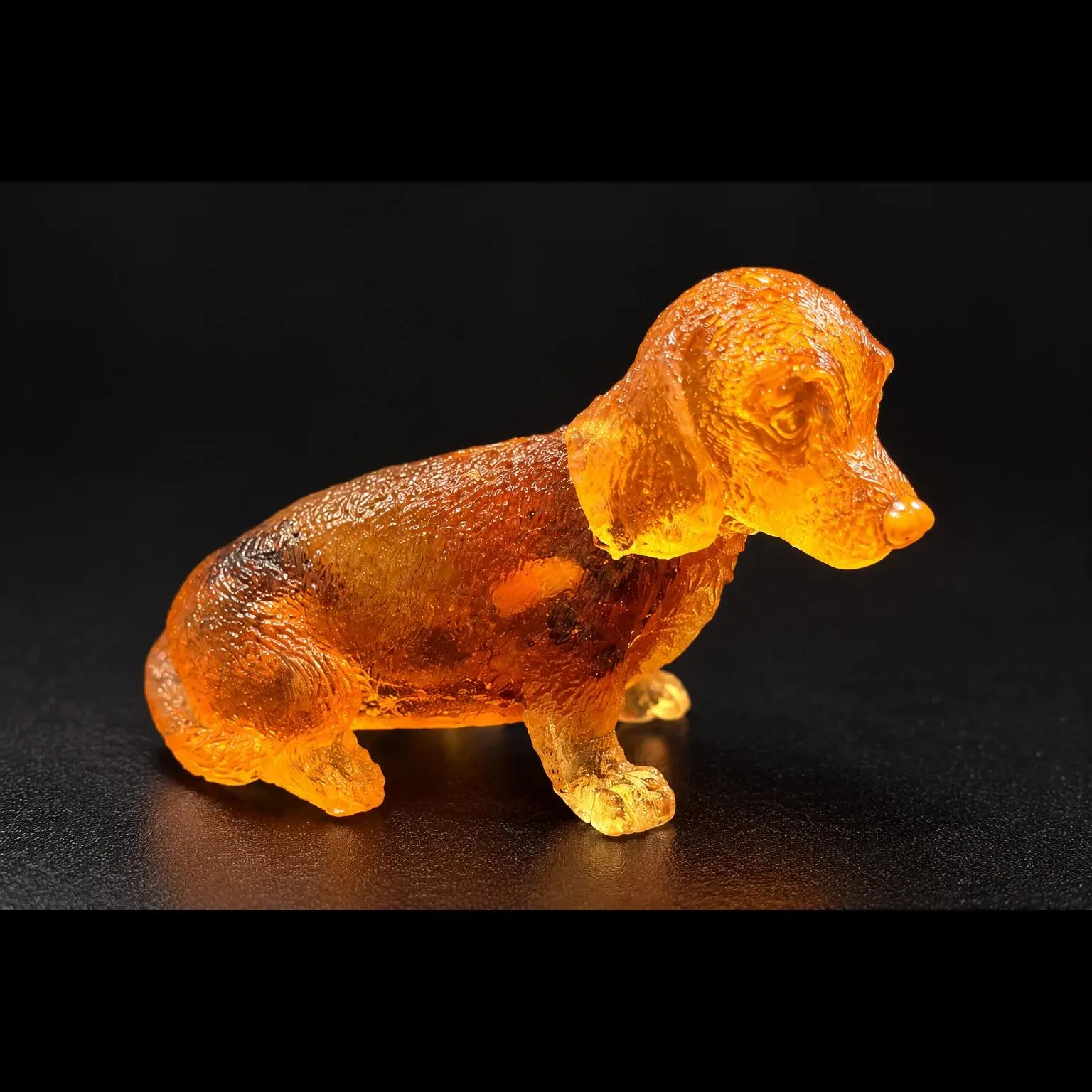 Made in USA Baltic Amber Dachshund Figurine, Sitting Wiener Dog Miniature Sculpture, Honey Amber Desk Decor, Gift for a Dachshund Lover