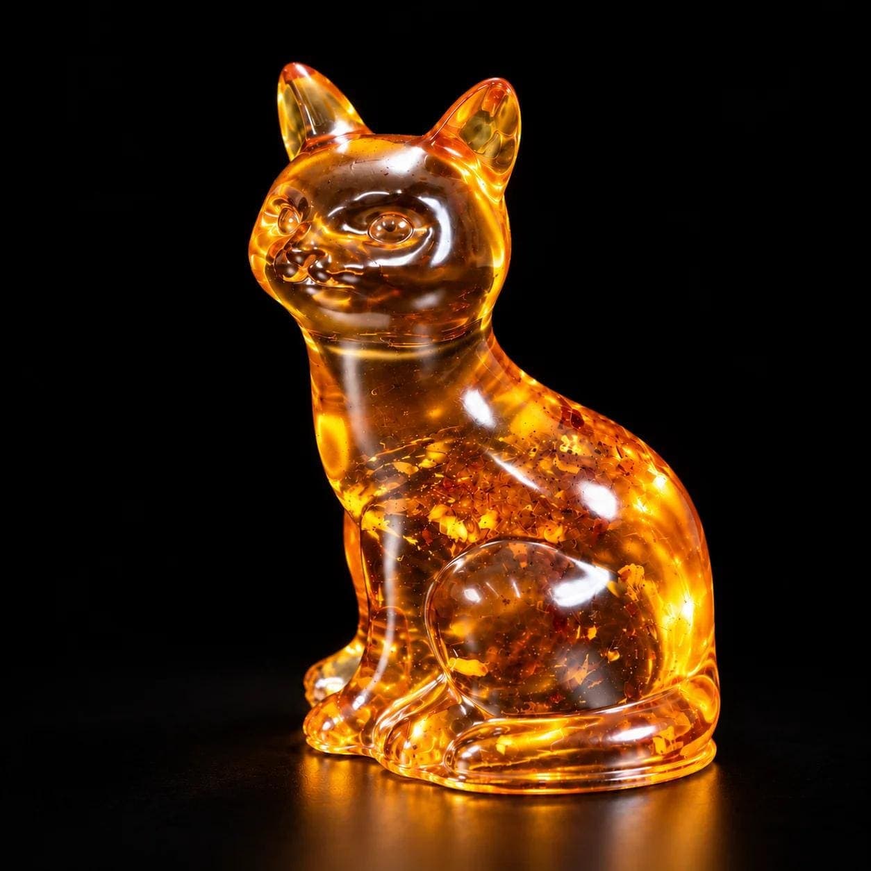 Made in USA Cognac Baltic Amber Sitting Cat Figurine, 11 cm Hand-Carved Sculpture, Birthday & Christmas Gift for a Cat Lover - KIZIMA®