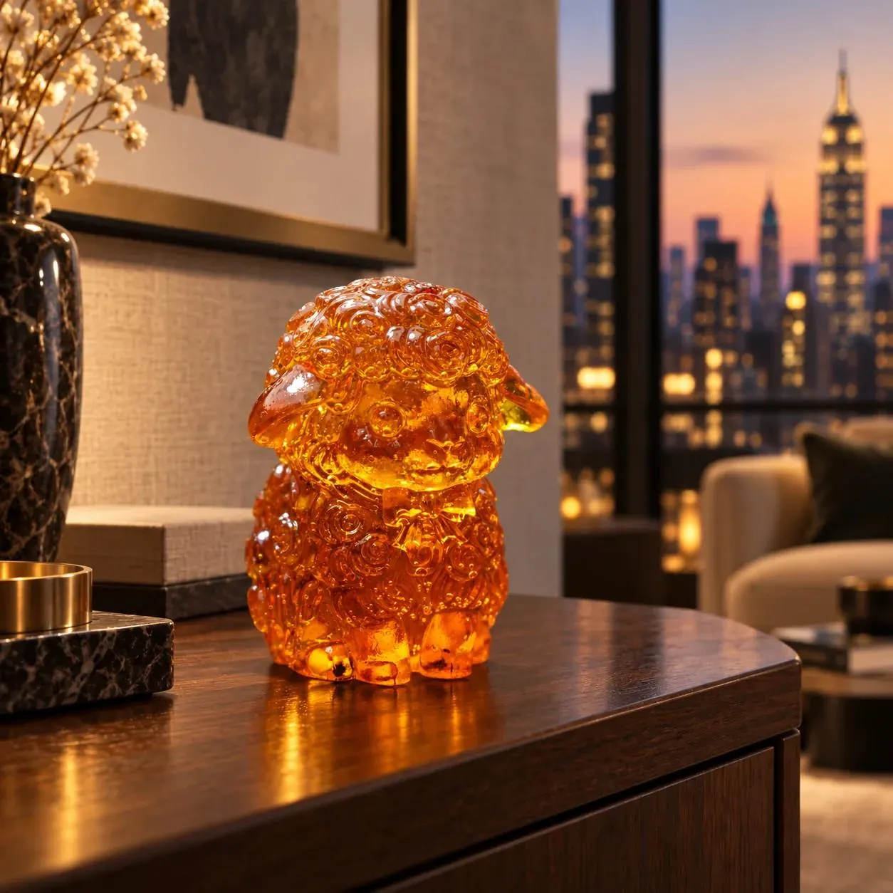 Made in USA Natural Baltic Amber Sheep Figurine, Deep Honey Tone, Christmas & New Year 2027 Gift, Year of the Sheep, Nativity Keepsake