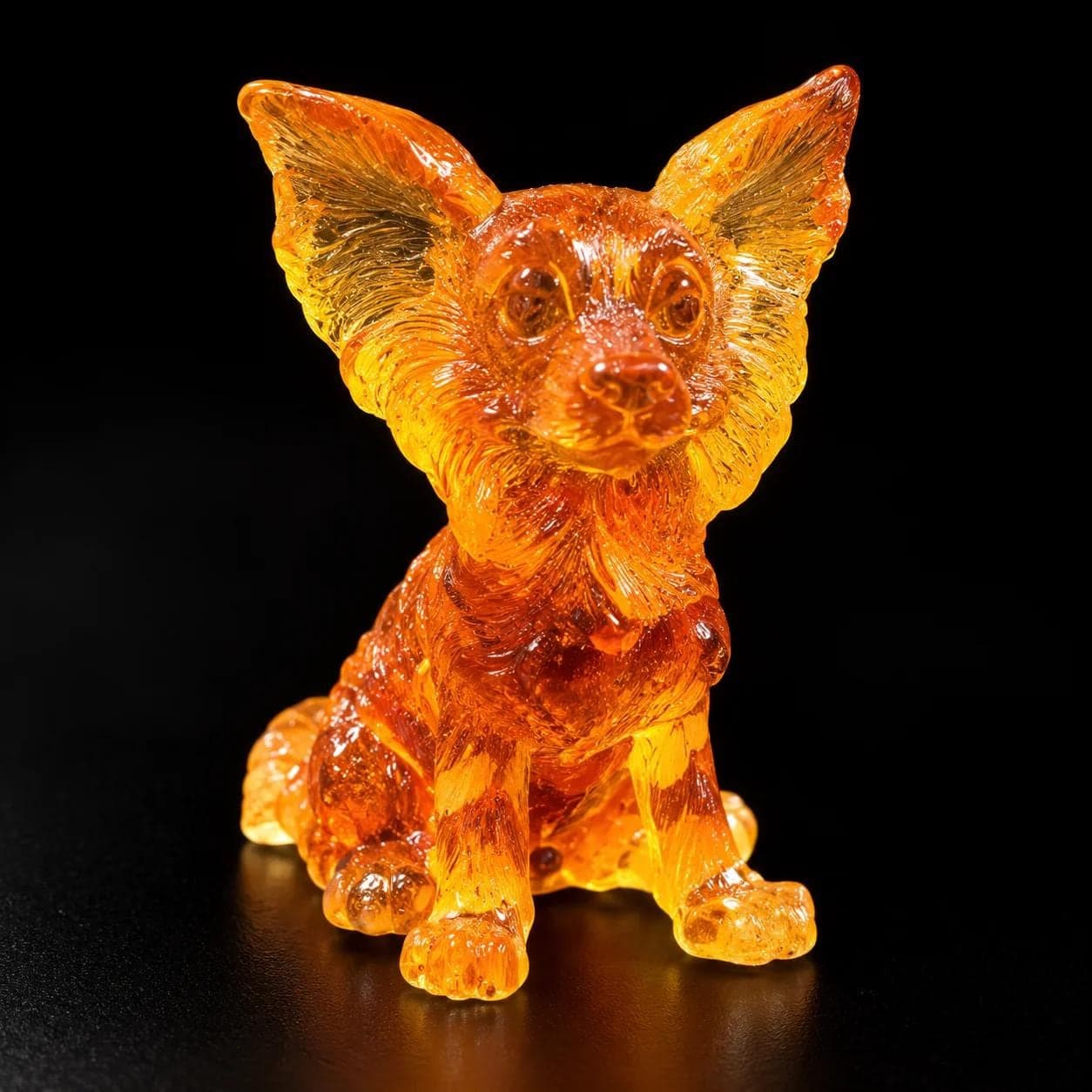 Made in USA Natural Baltic Amber Papillon Dog Figurine, Sitting Butterfly-Ear Toy Dog Sculpture, Honey Amber Desk Decor, Gift Papillon Lover