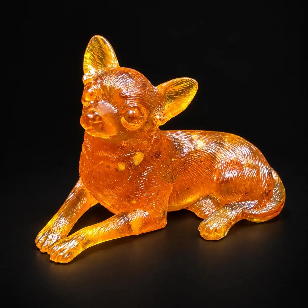 Handmade Reclining Chihuahua with Extended Paws, Baltic Amber | KIZIMA®