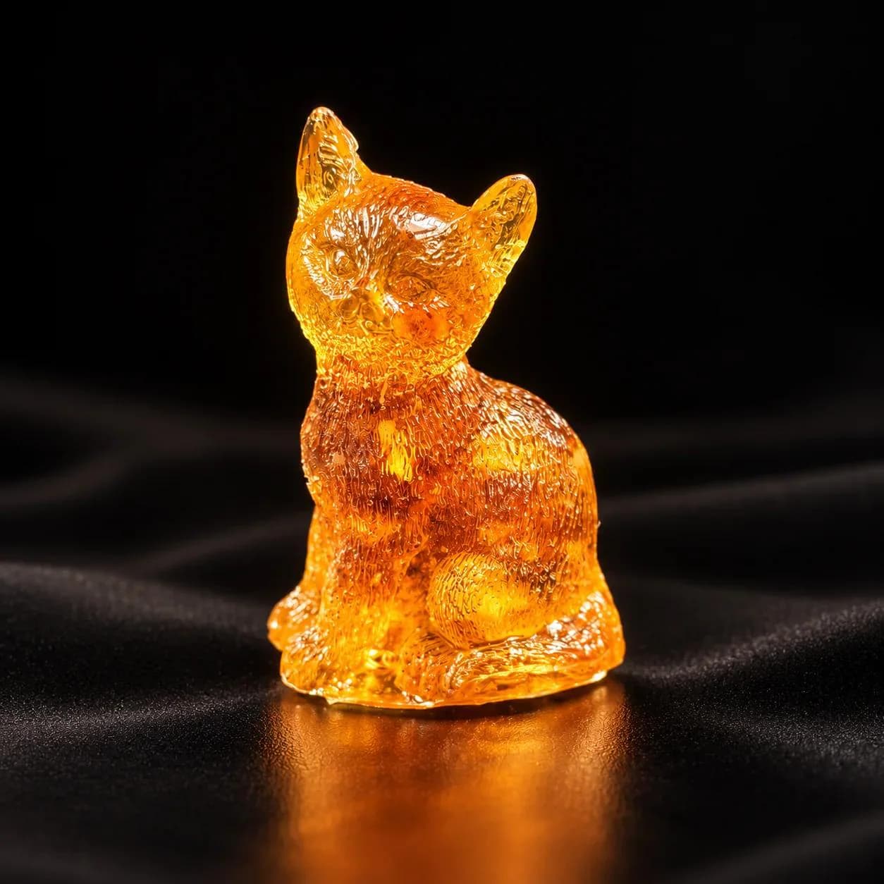 Made in USA Natural Baltic Amber Mini Sitting Cat Figurine, 4 cm Tiny Golden Cat, Stocking Stuffer, Secret Santa & Small Birthday Gift for a