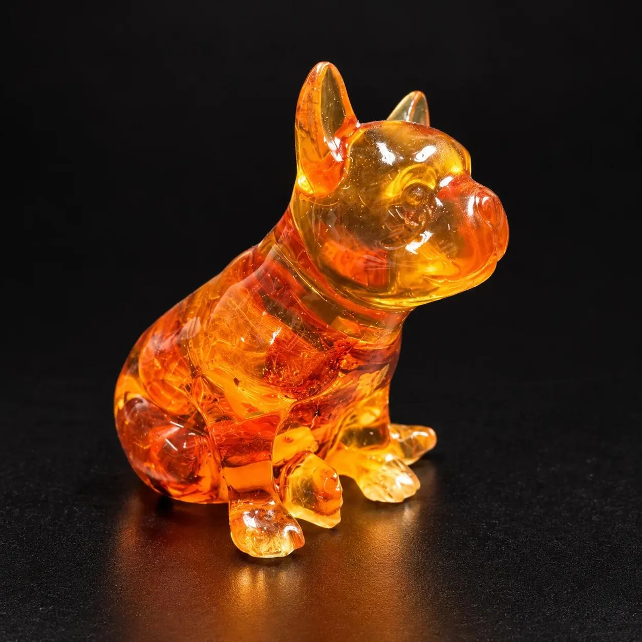 Made in USA Baltic Amber French Bulldog Figurine, Sitting Frenchie with Bat Ears Miniature Sculpture, Honey Amber Desk Decor, Frenchie Gift