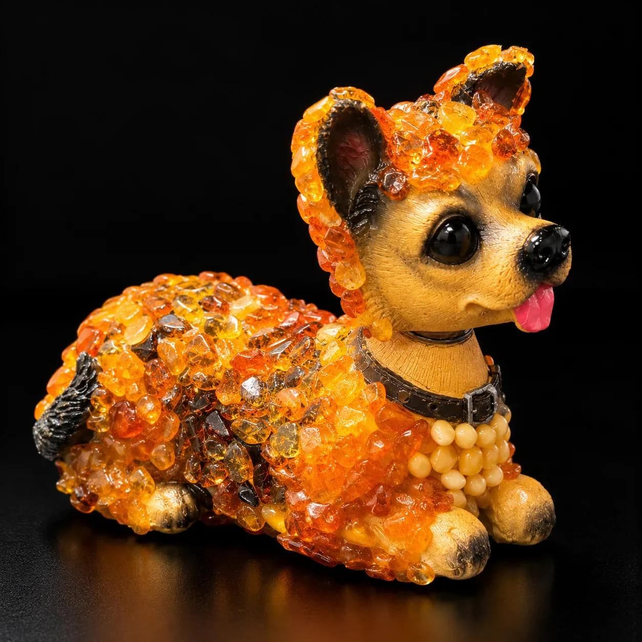 Made in USA Natural Baltic Amber Bobblehead Dog Figurine, Dark Cognac Amber Nodding Head Puppy Sculpture, Desk Decor, Christmas Gift Dog