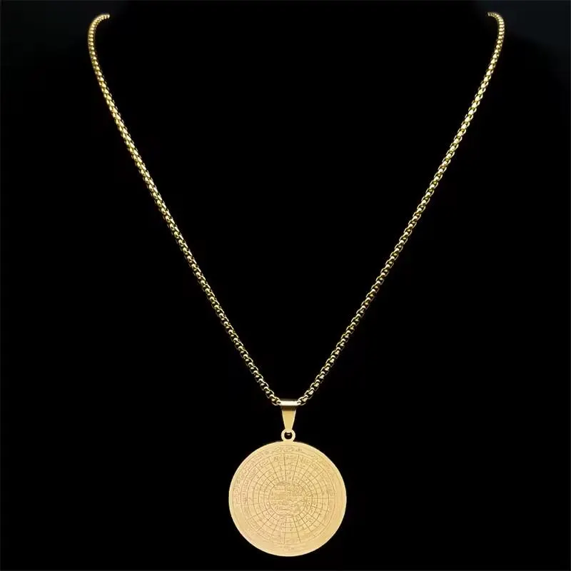 Gold Arabic Quran Medal Necklace - Stainless Steel Islamic Amulet for Men & Women