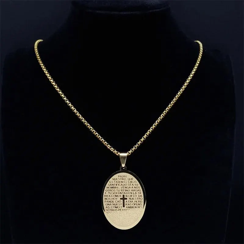 Spanish Lord's Prayer Stainless Steel Cross Necklace – Religious Gift