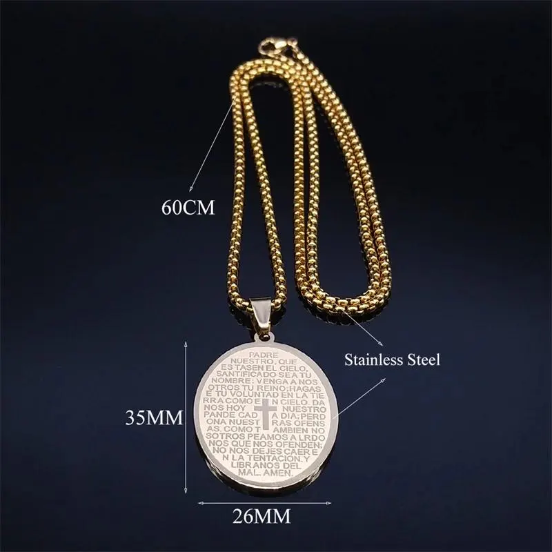 Spanish Lord's Prayer Stainless Steel Cross Necklace – Religious Gift - image 3