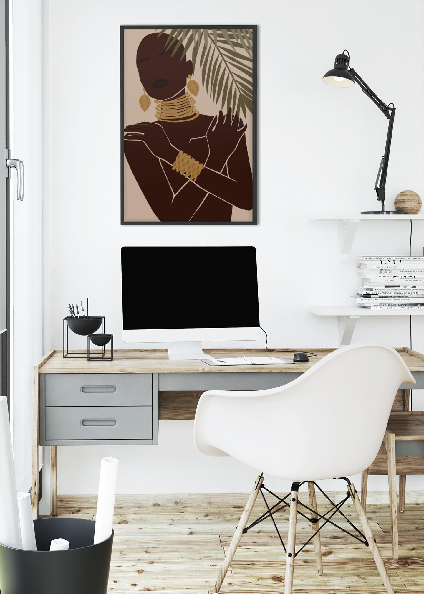 Woman Trio Wall Art Prints, Minimalist Brown Gold Portrait Set of 3, Modern Boho Illustration, Botanical Neutral Home Decor - image 4